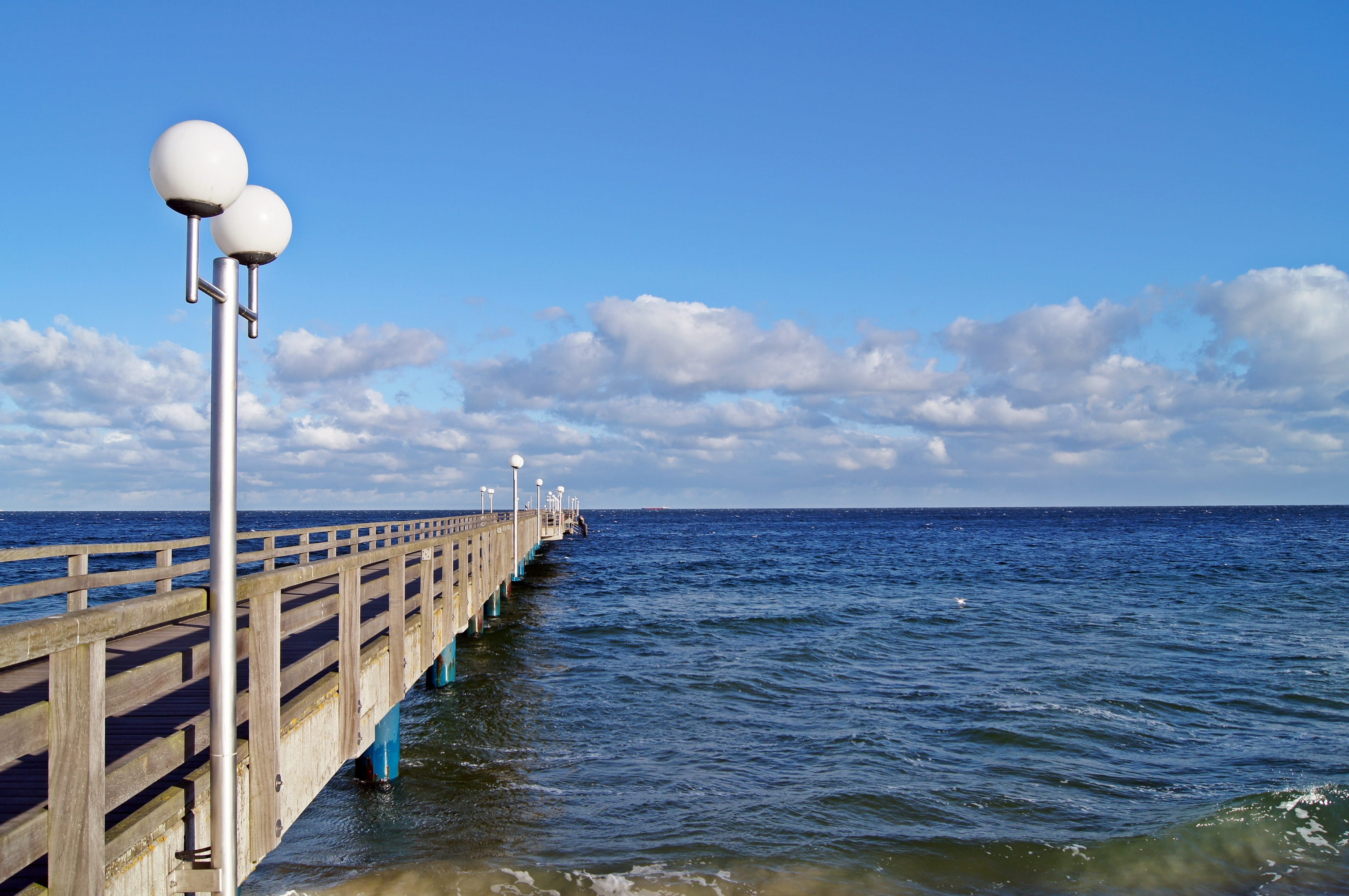 Bridge, nature, sky, water, beauty in nature, lighting equipment, tranquil scene, scenics - nature, cloud - sky, tranquility, 4K, land, street light, sea, HD Wallpaper