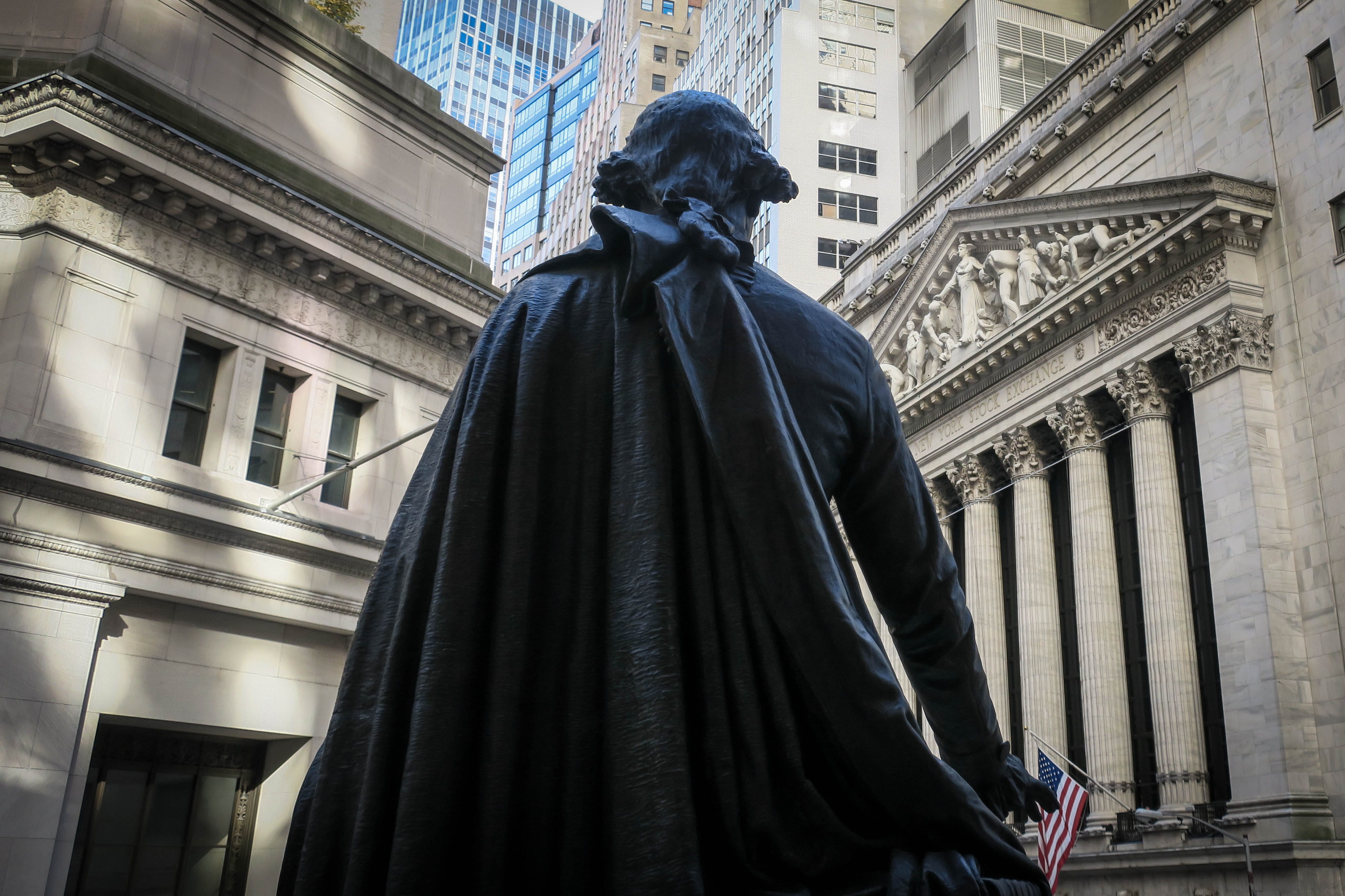 low angle view, 4K, tourism, representation, human representation, columns, new york, art and craft, usa, travel destinations, first president, the past, HD Wallpaper