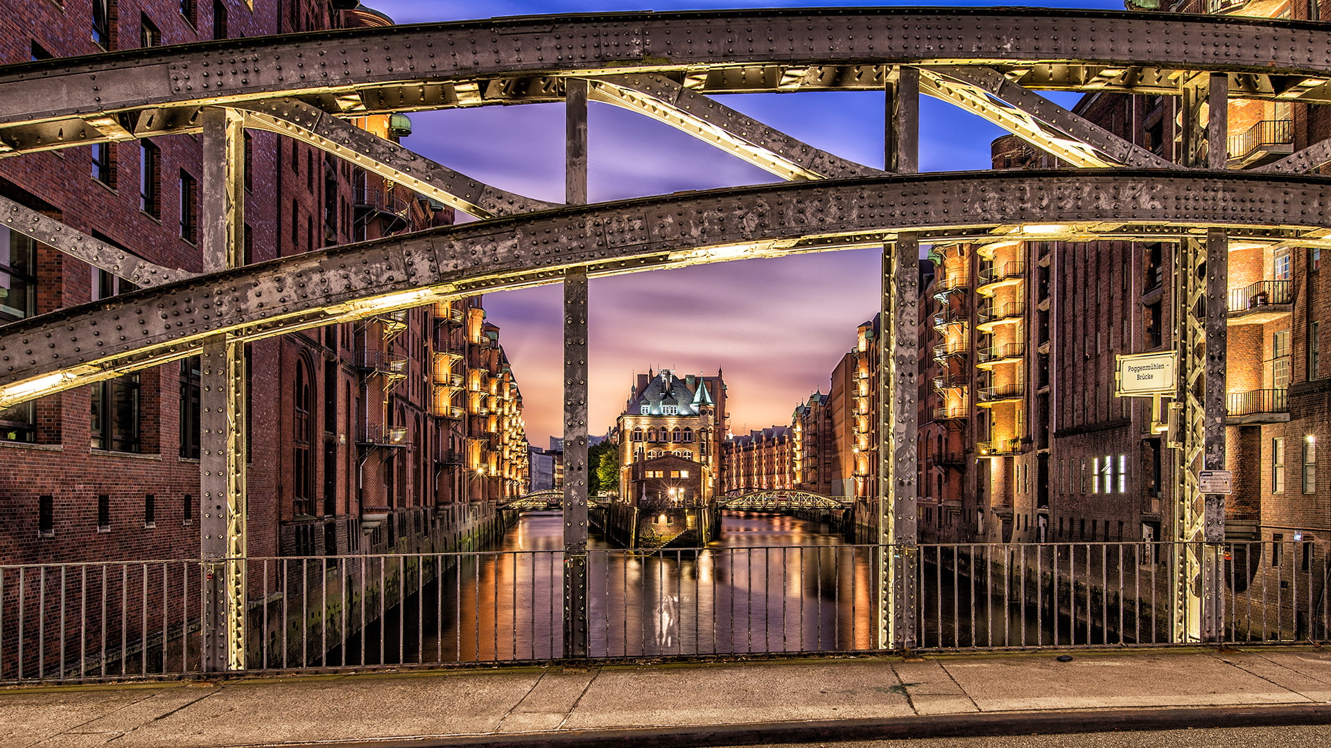 travel destinations, lights, long exposure, city, sky, old building, bridge, night, 1080P, cityscape, building, bridge - man made structure, illuminated, HD Wallpaper