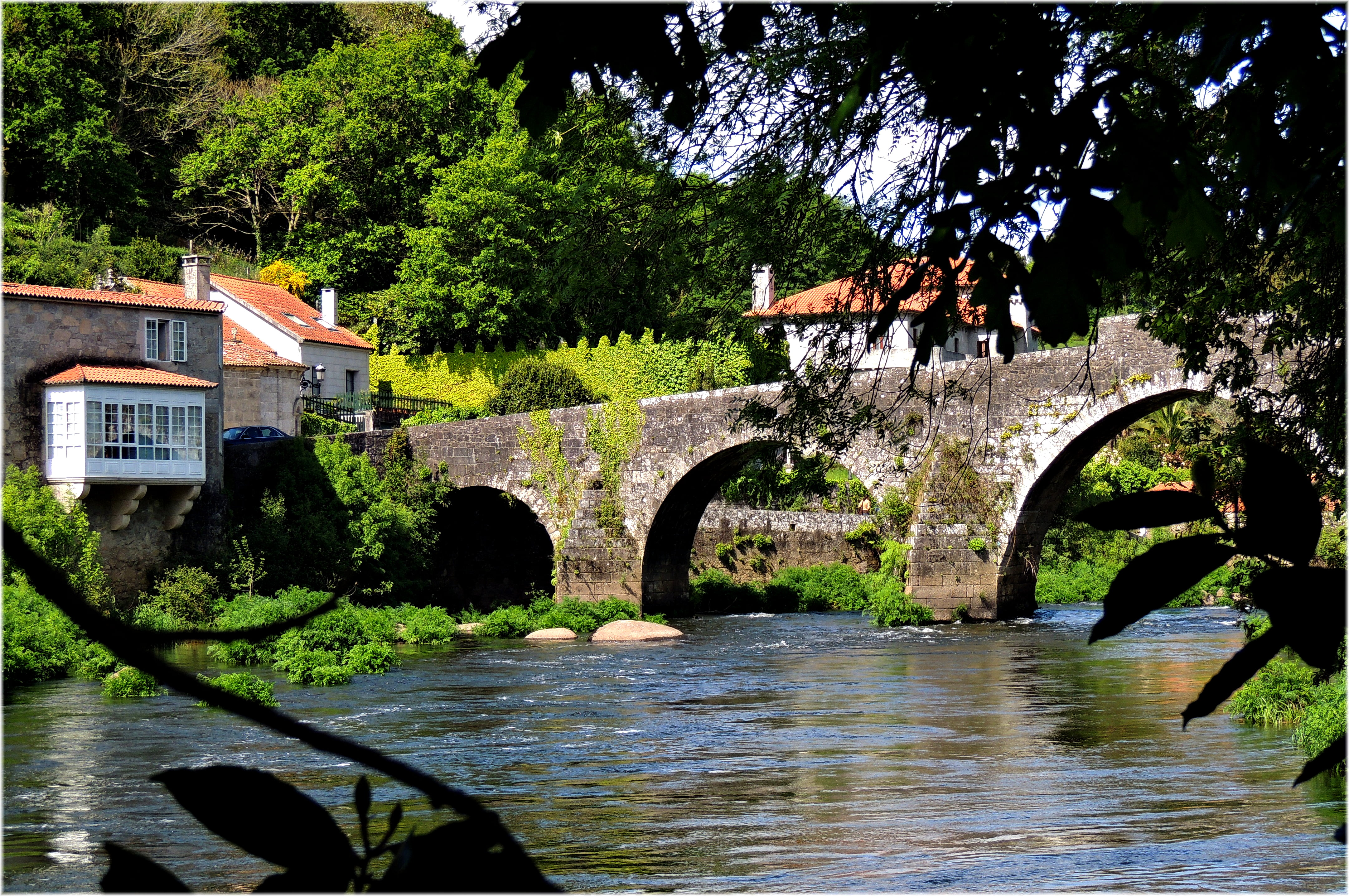 europe, architecture, bridge - Man Made Structure, history, negreira, river, connecting, tree, village, bridge, 4K, water, brick, HD Wallpaper