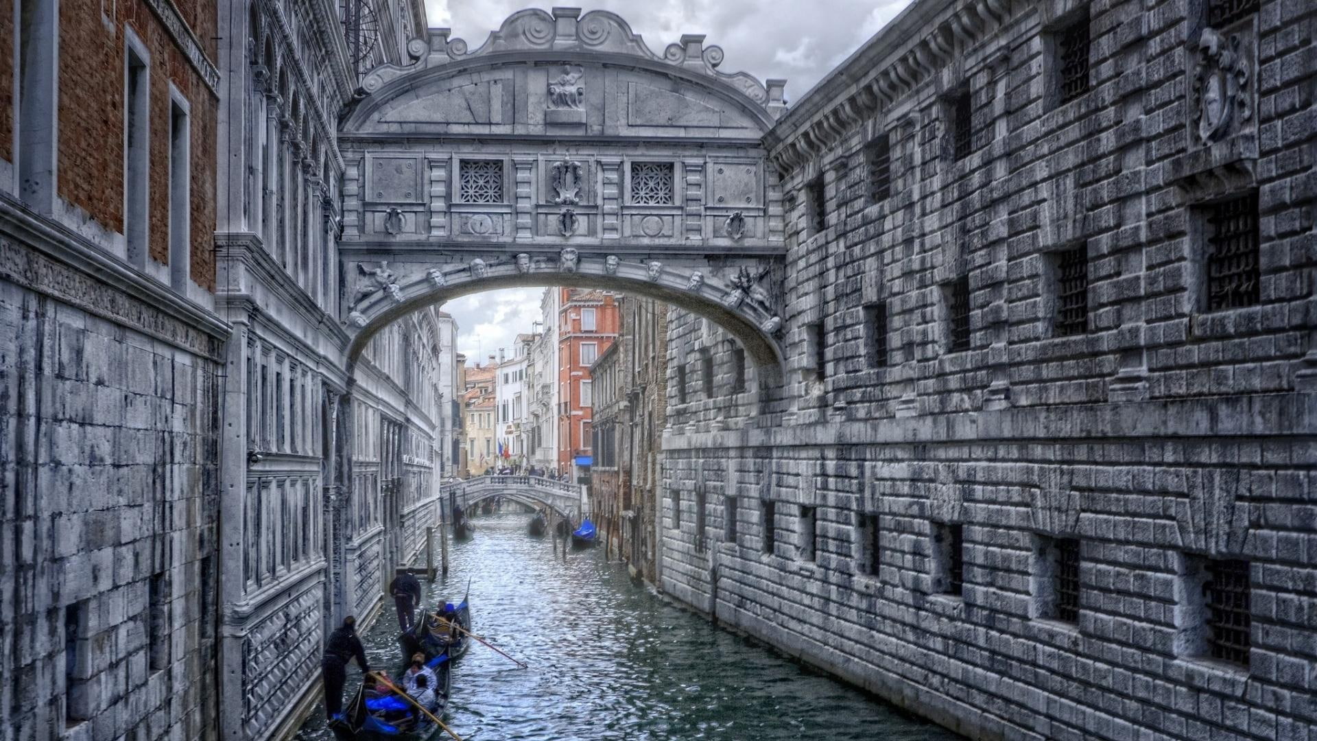 1080P, boats, nature and landscapes, venice, stone brick, hdr, canal, brick, stone, bridge, HD Wallpaper