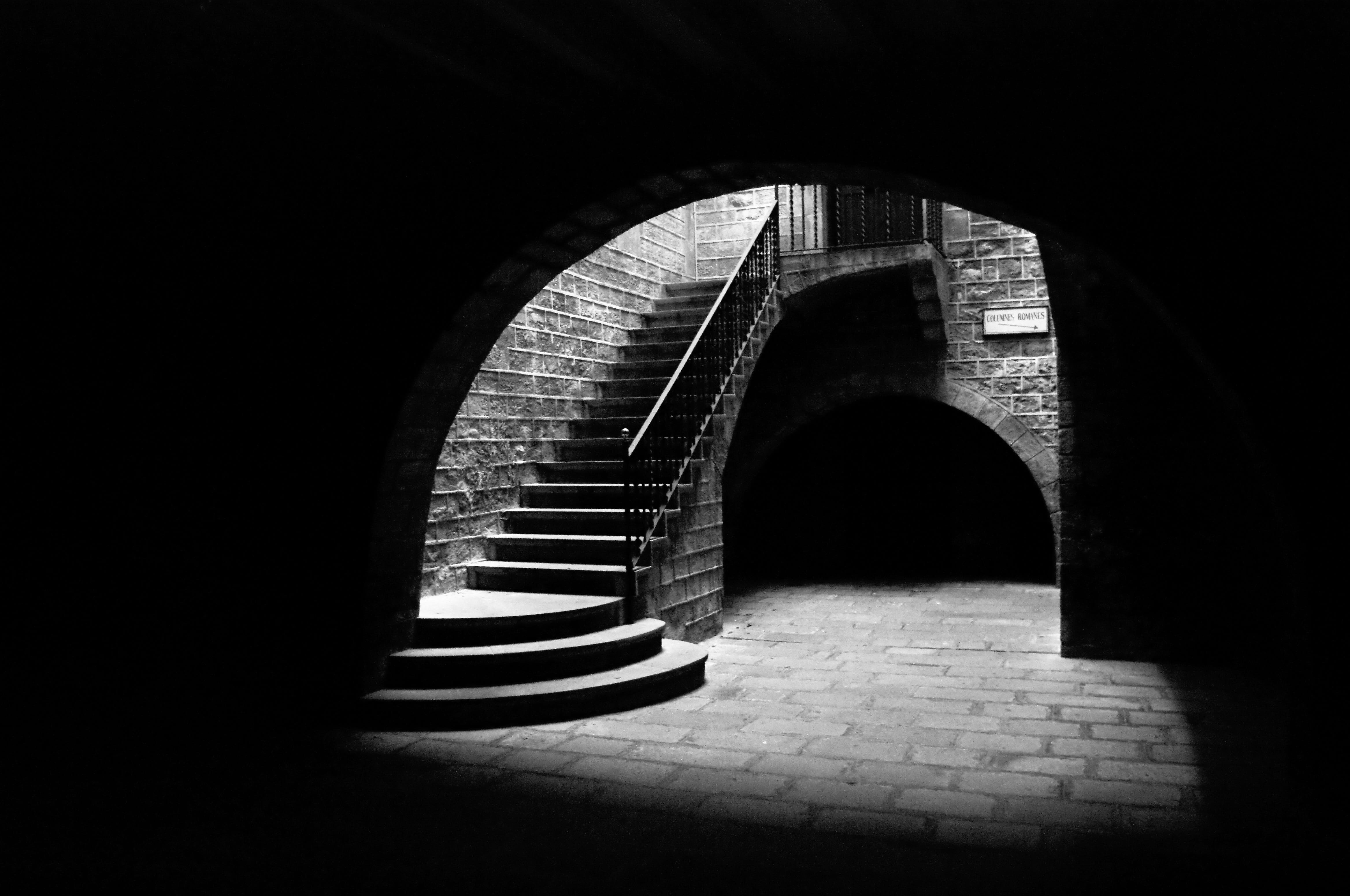 black And White, 4K, old, indoors, travel destinations, staircase, built structure, day, wall, no people, city, sunlight, architecture, history, Ladder, HD Wallpaper