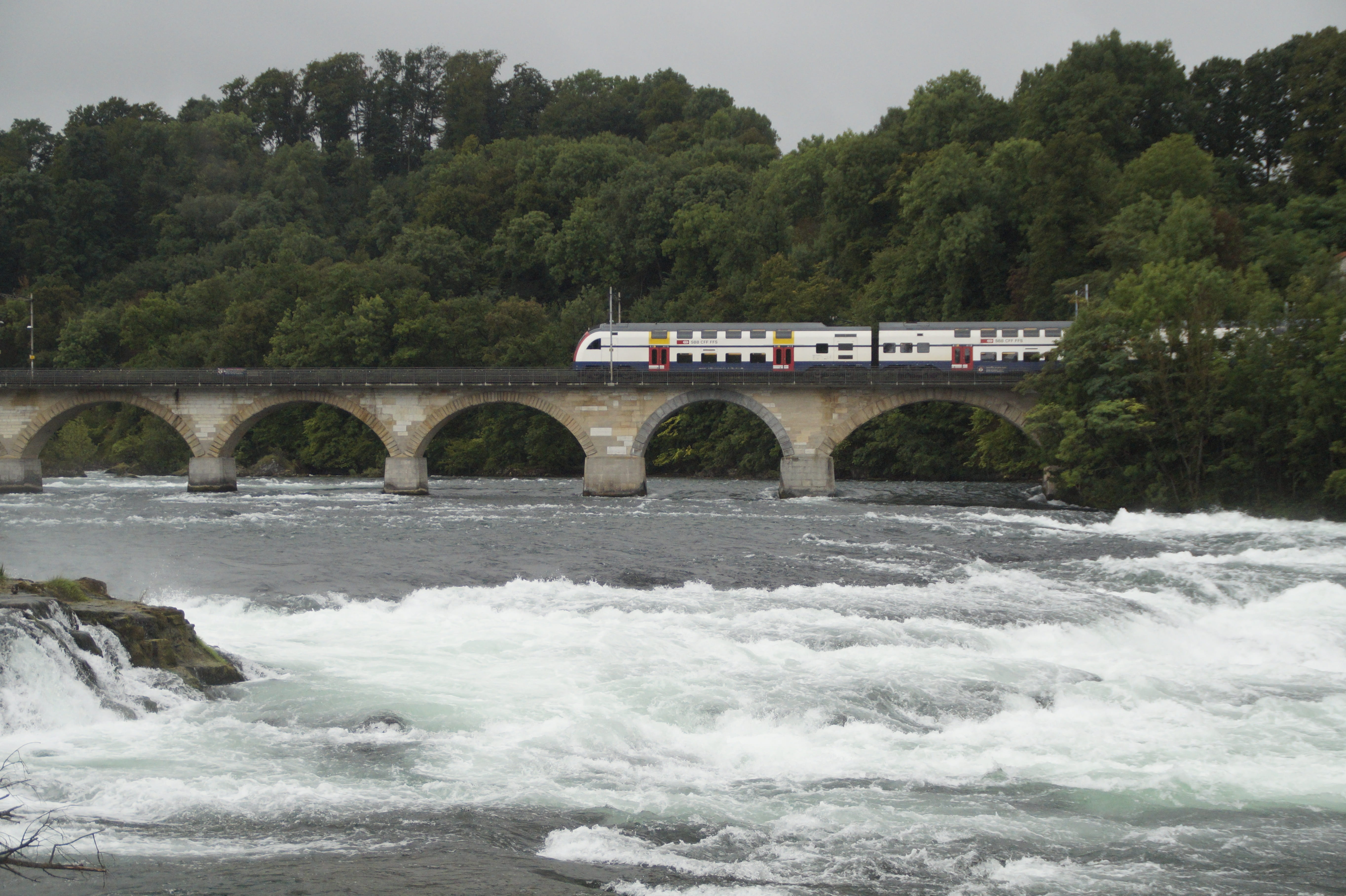 day, river, mode of transportation, nature, connection, rhine falls, built structure, arch bridge, arch, architecture, 5K, motion, transportation, waterfront, HD Wallpaper
