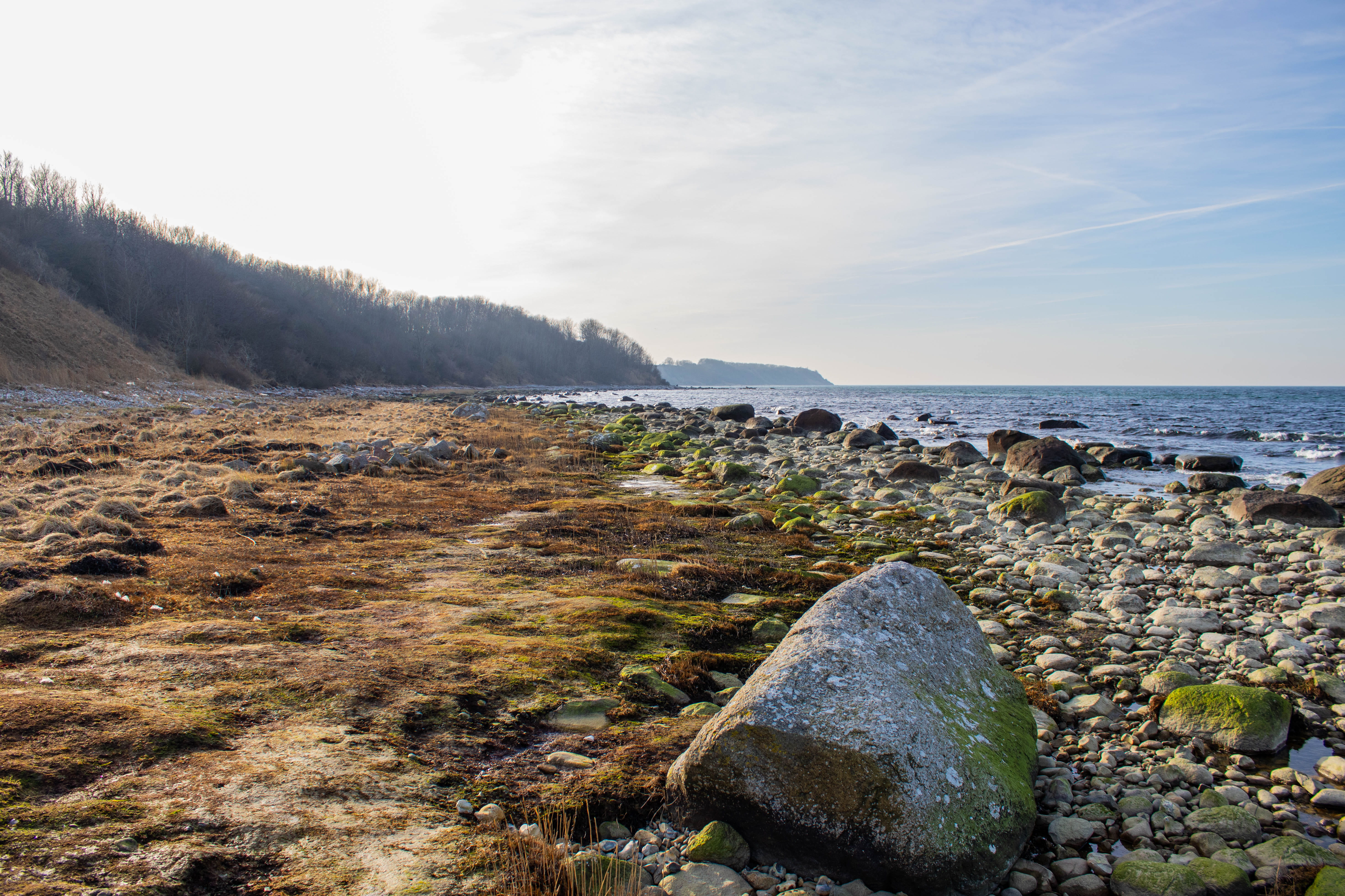 land, day, stones, moss, horizon over water, rock, rügen, rock - object, solid, beach, cloud - sky, sea, tranquil scene, nature, gravel, stone beach, kap arkona, HD Wallpaper