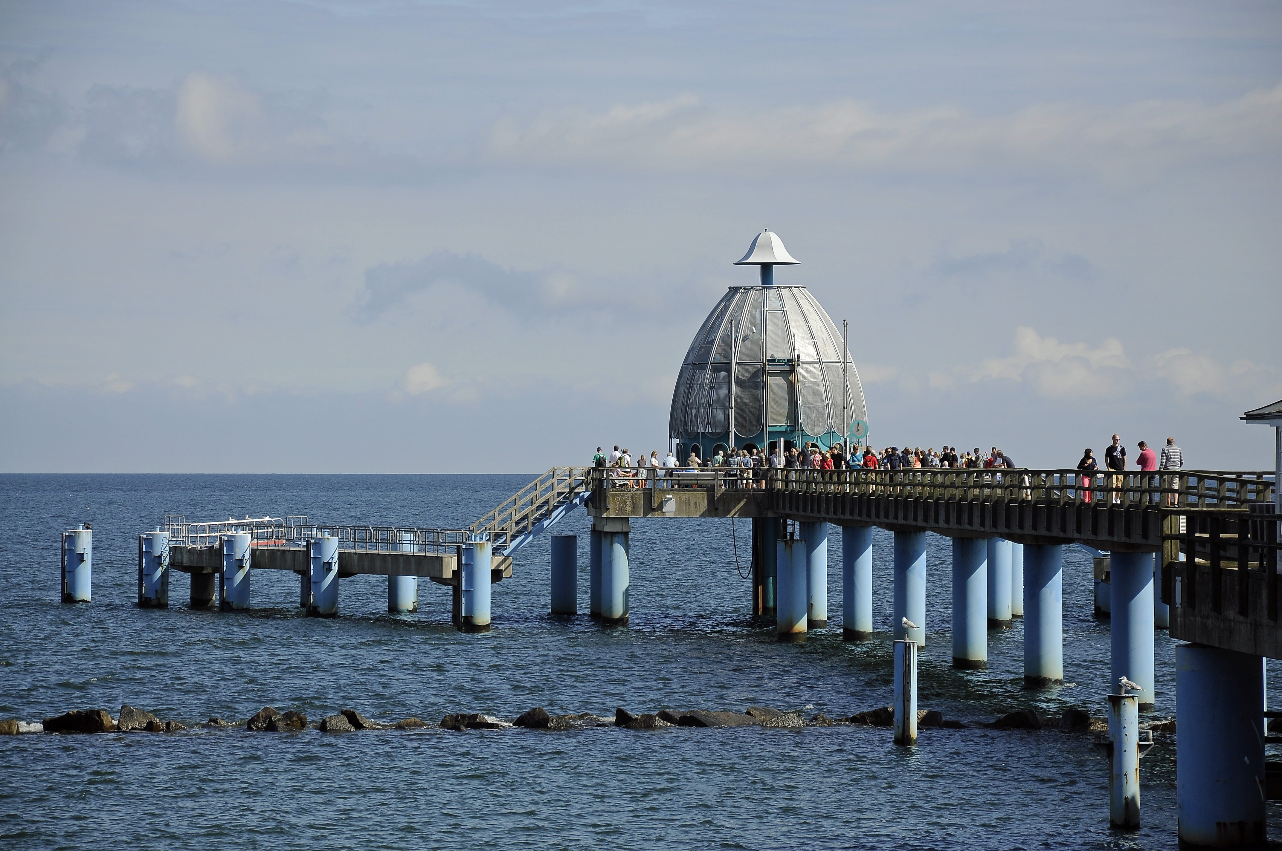 dome, 4K, outdoors, water, nature, pier, sky, sea, architecture, tourism, beauty in nature, built structure, scenics - nature, coast, building exterior, HD Wallpaper