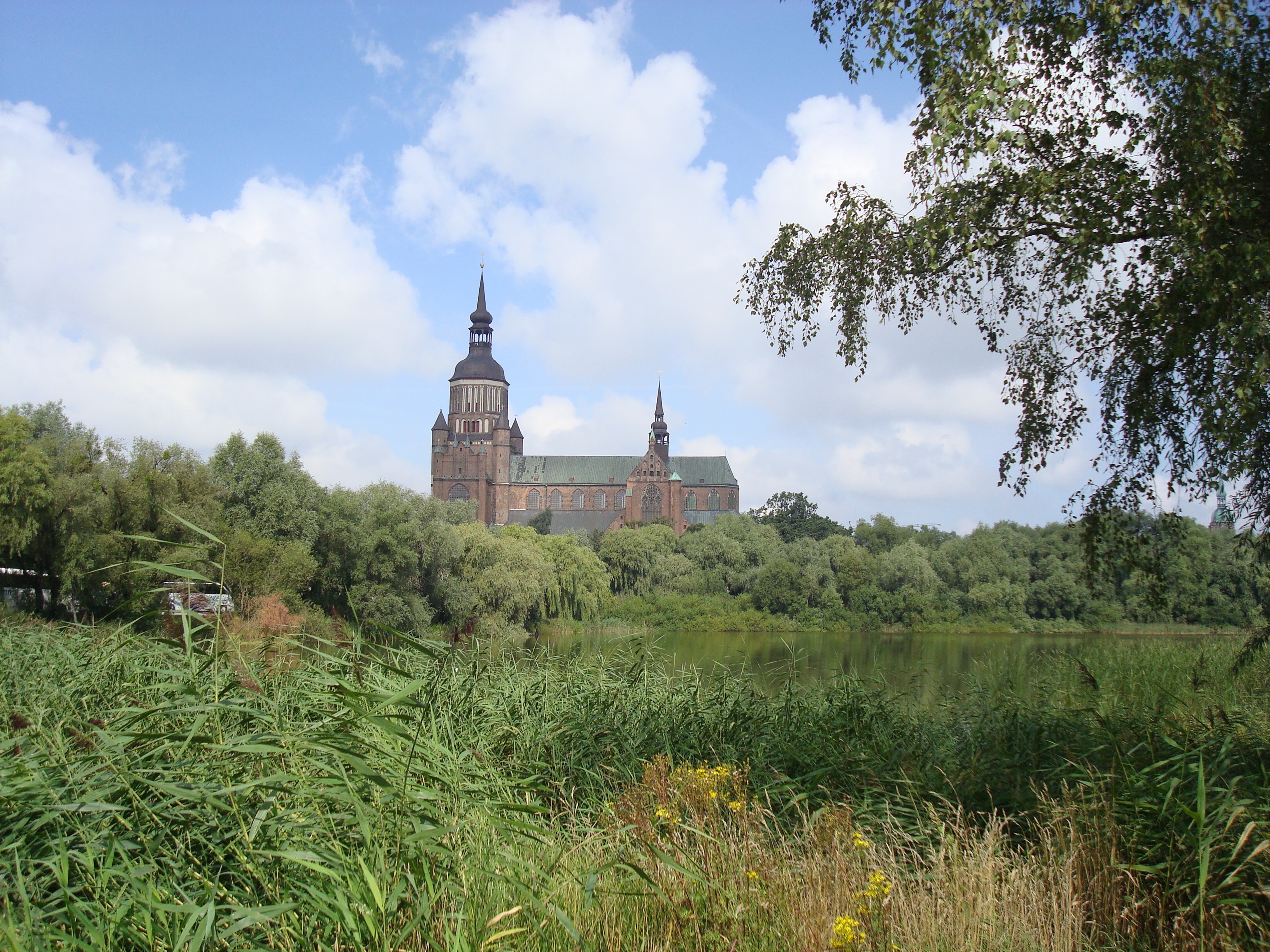 built structure, green color, outdoors, growth, religion, germany, land, 2K, building exterior, belief, stralsund, church, cloud - sky, no people, rügen, HD Wallpaper