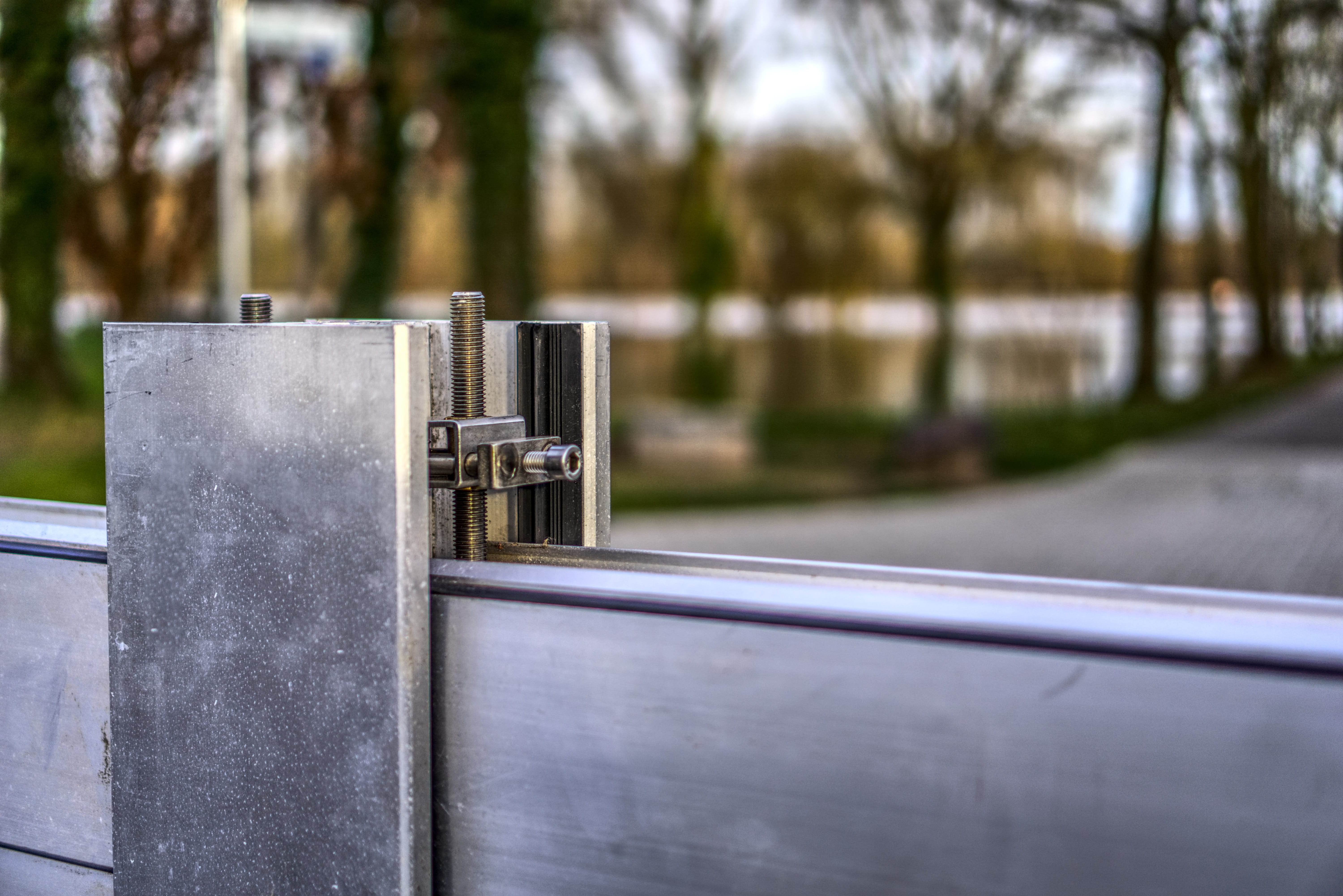 metal, close up, iron, steel, festival, no people, outdoors, demarcation, architecture, wall, mobile wall, mounted, tightness, screw, silver colored, water, HD Wallpaper