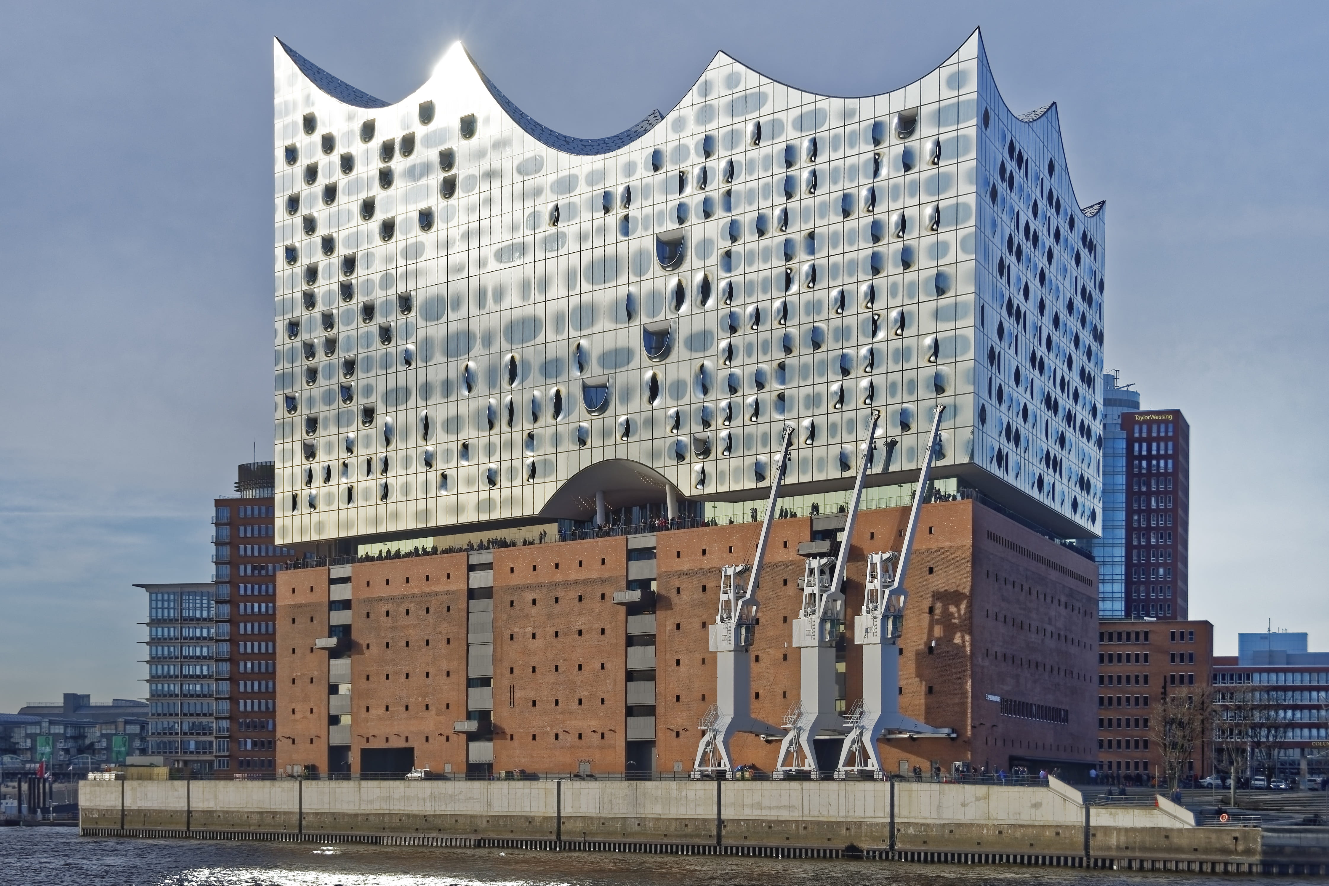 tall - high, skyscraper, elbe philharmonic hall, landmark, building, day, architecture, travel destinations, low angle view, communication, nature, window, HD Wallpaper