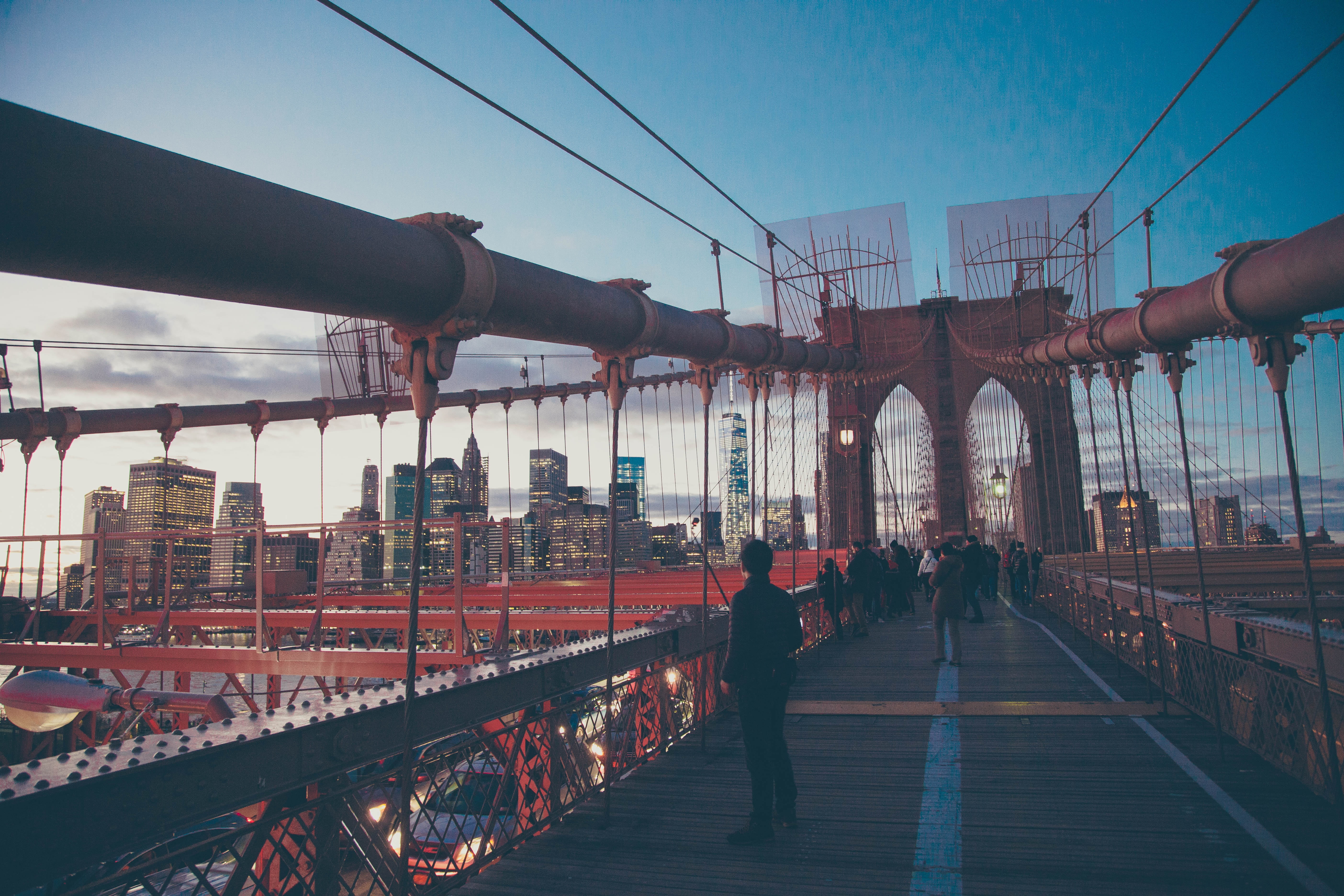 landmark, cable, connection, bridge, engineering, built structure, steel, historic, suspension bridge, cables, pedestrians, outdoors, structure, railing, HD Wallpaper