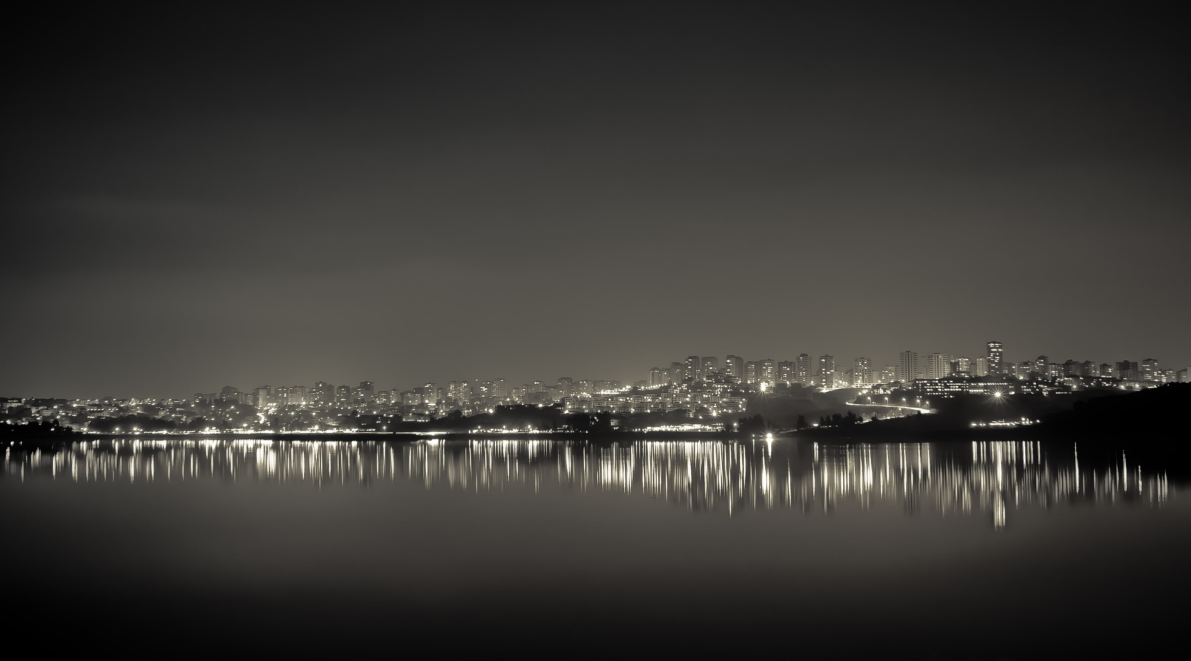 no people, sky, tranquil scene, adana, cityscape, outdoors, built structure, Black and White, building exterior, copy space, illuminated, Turkey, tranquility, HD Wallpaper