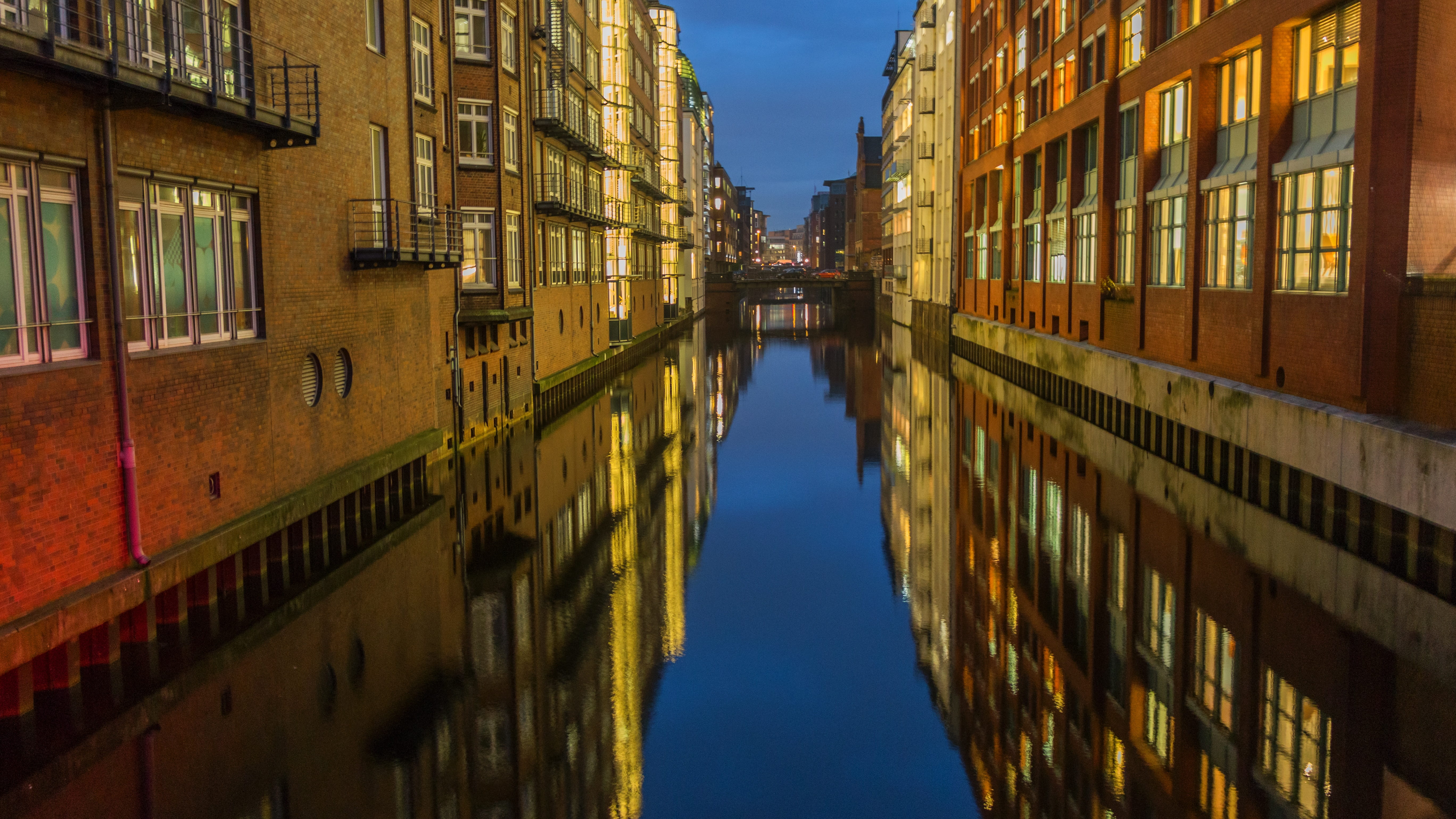 no people, day, brick, building exterior, sky, outdoors, modern, port of hamburg, waterways, water, transportation, bank, nautical vessel, channel, window, HD Wallpaper
