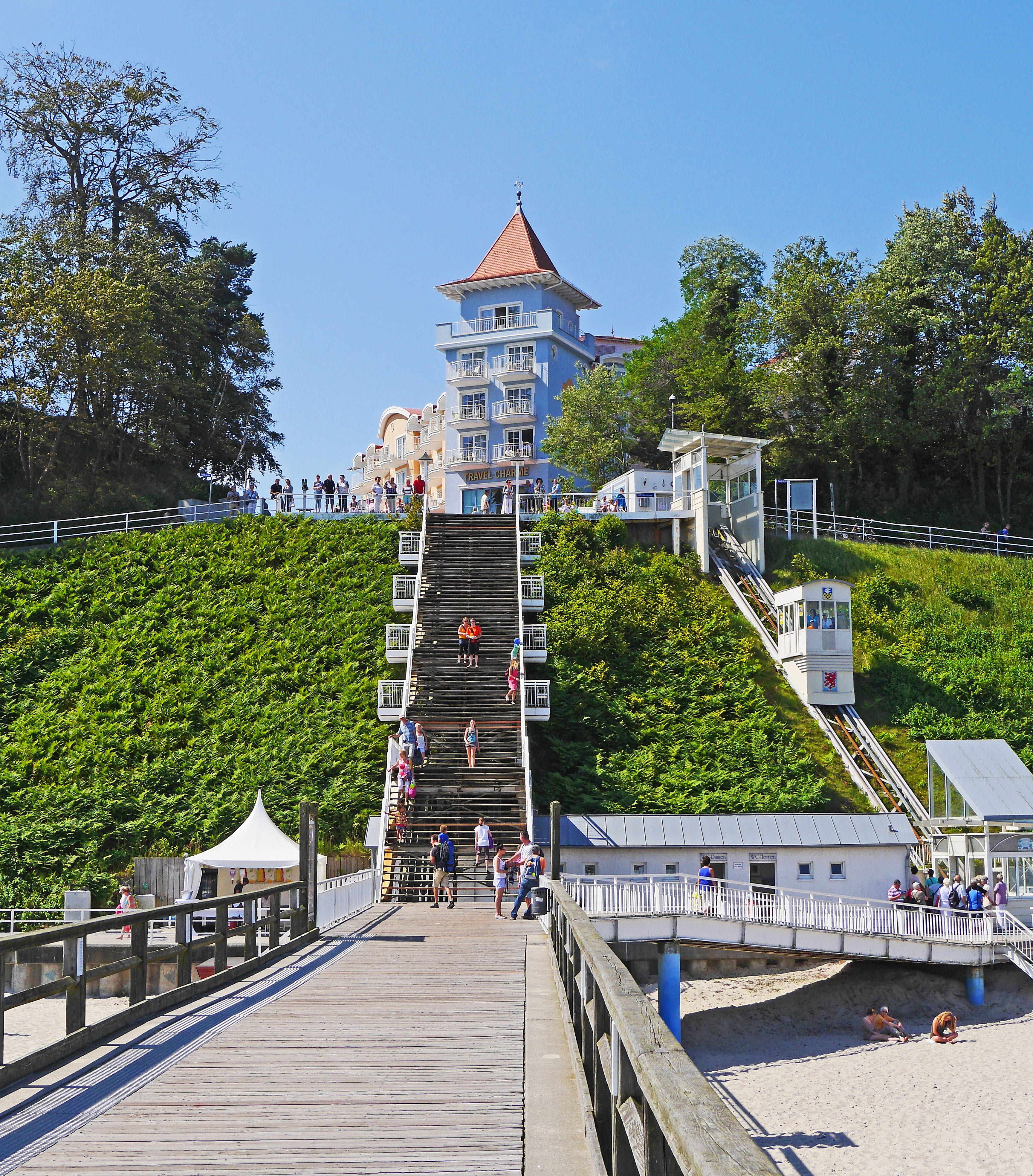 dune landscape, spirituality, sky, place of worship, sand, beach, sunlight, inclined lift, baederacrhitektur, seaside resort, ostseebad sellin, building exterior, Phone HD Wallpaper