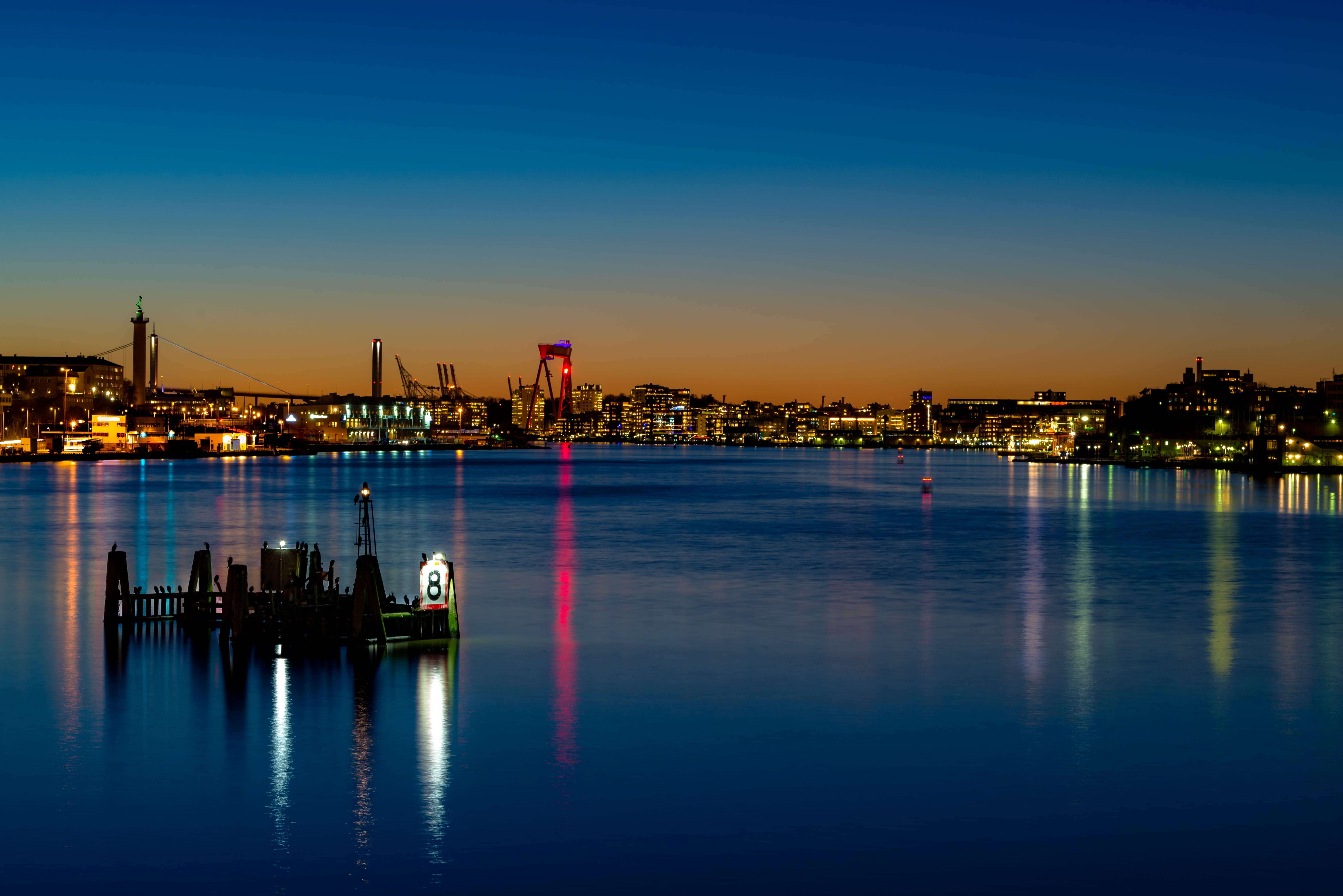 sky, urban Scene, blue, dusk, uSA, no people, famous Place, office building exterior, passenger craft, Mirroring, cityscape, skyscraper, water, architecture, HD Wallpaper