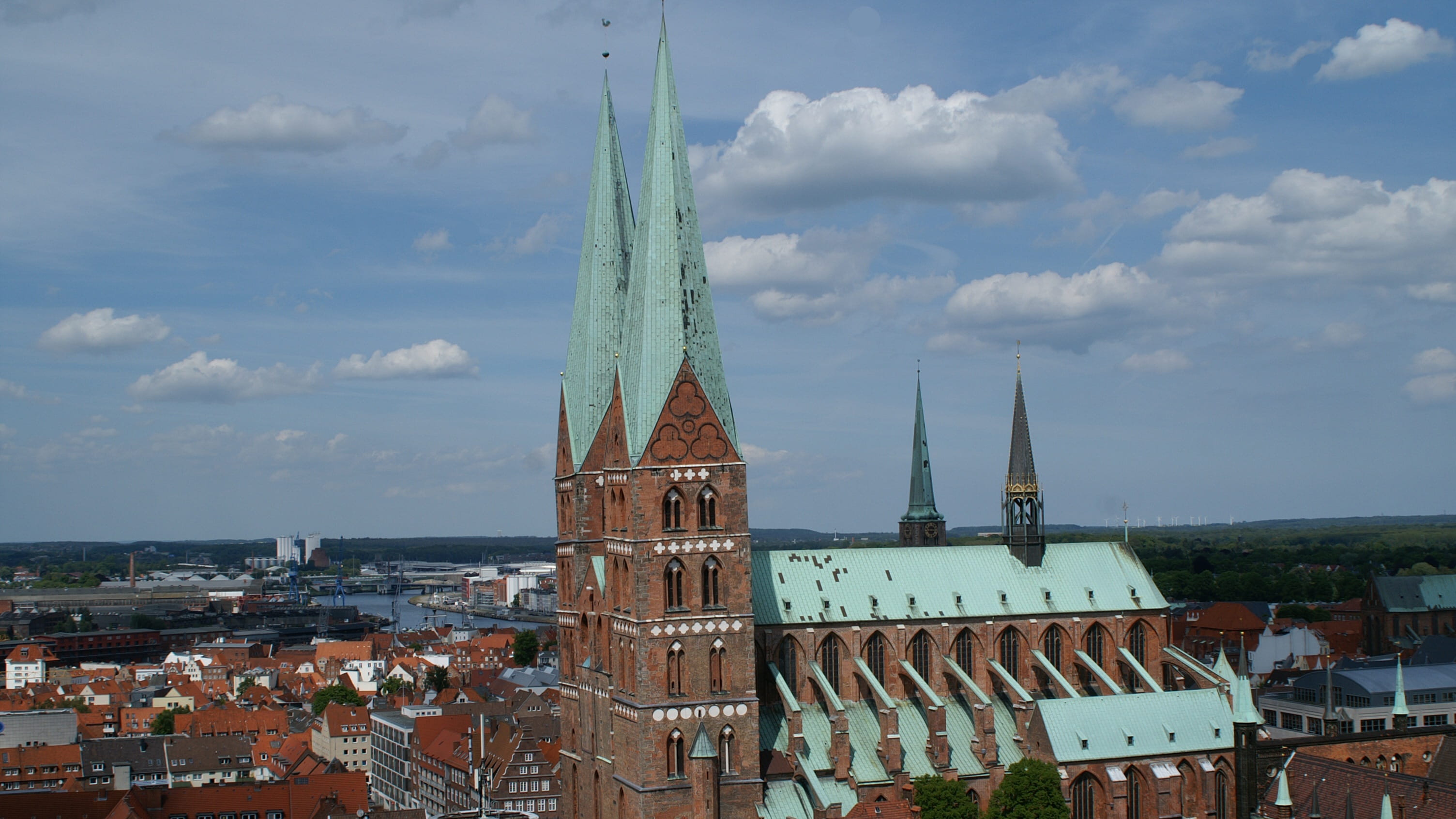 brick, travel, twin towers, history, Gothic, nature, clock face, architecture, cityscape, clock, church, gothic style, travel destinations, sky, st marys, HD Wallpaper