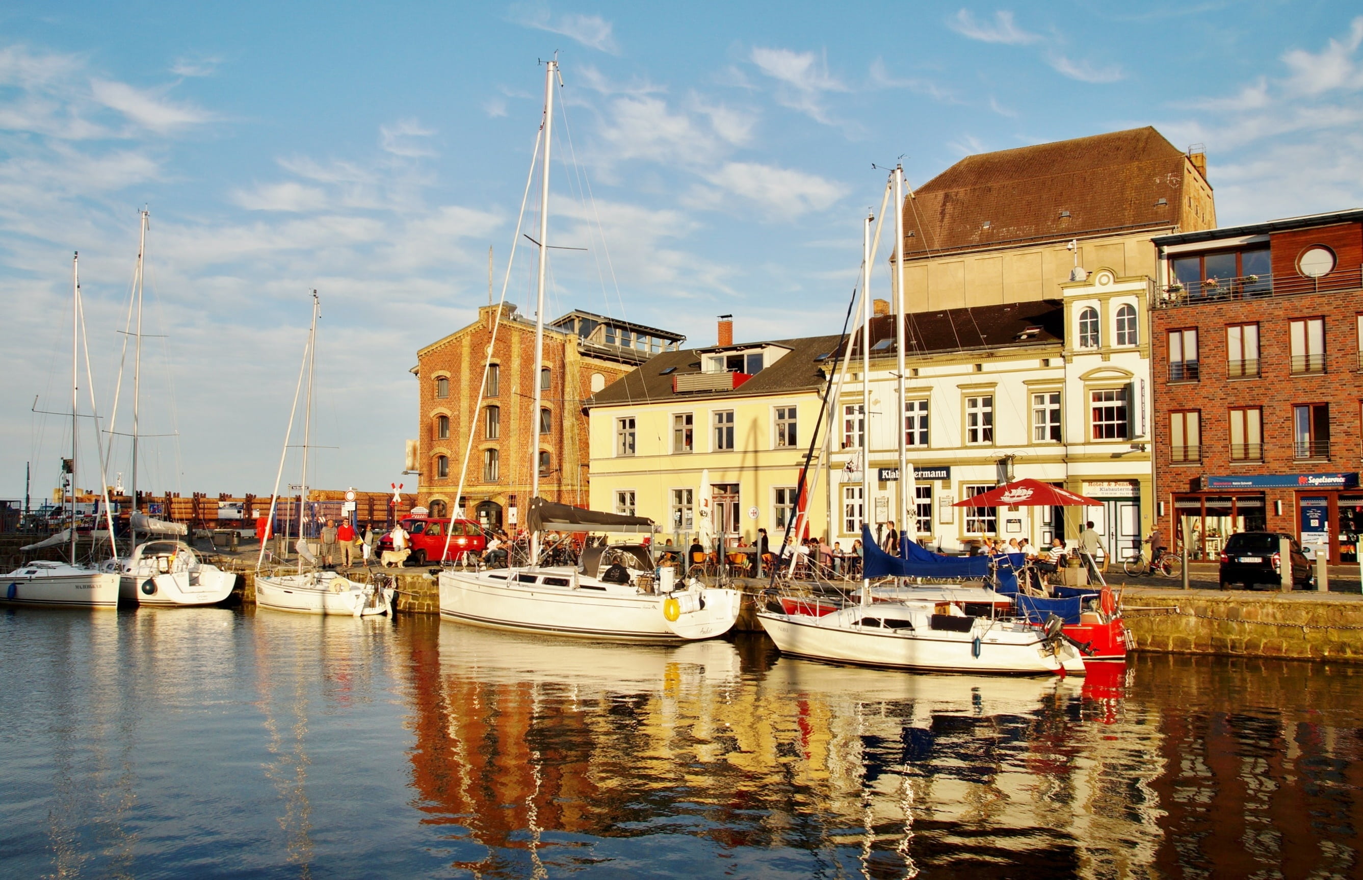 outdoors, building exterior, old town, stralsund, transportation, sky, ship, built structure, harbor, sea, city, sailboat, canal, day, incidental people, HD Wallpaper