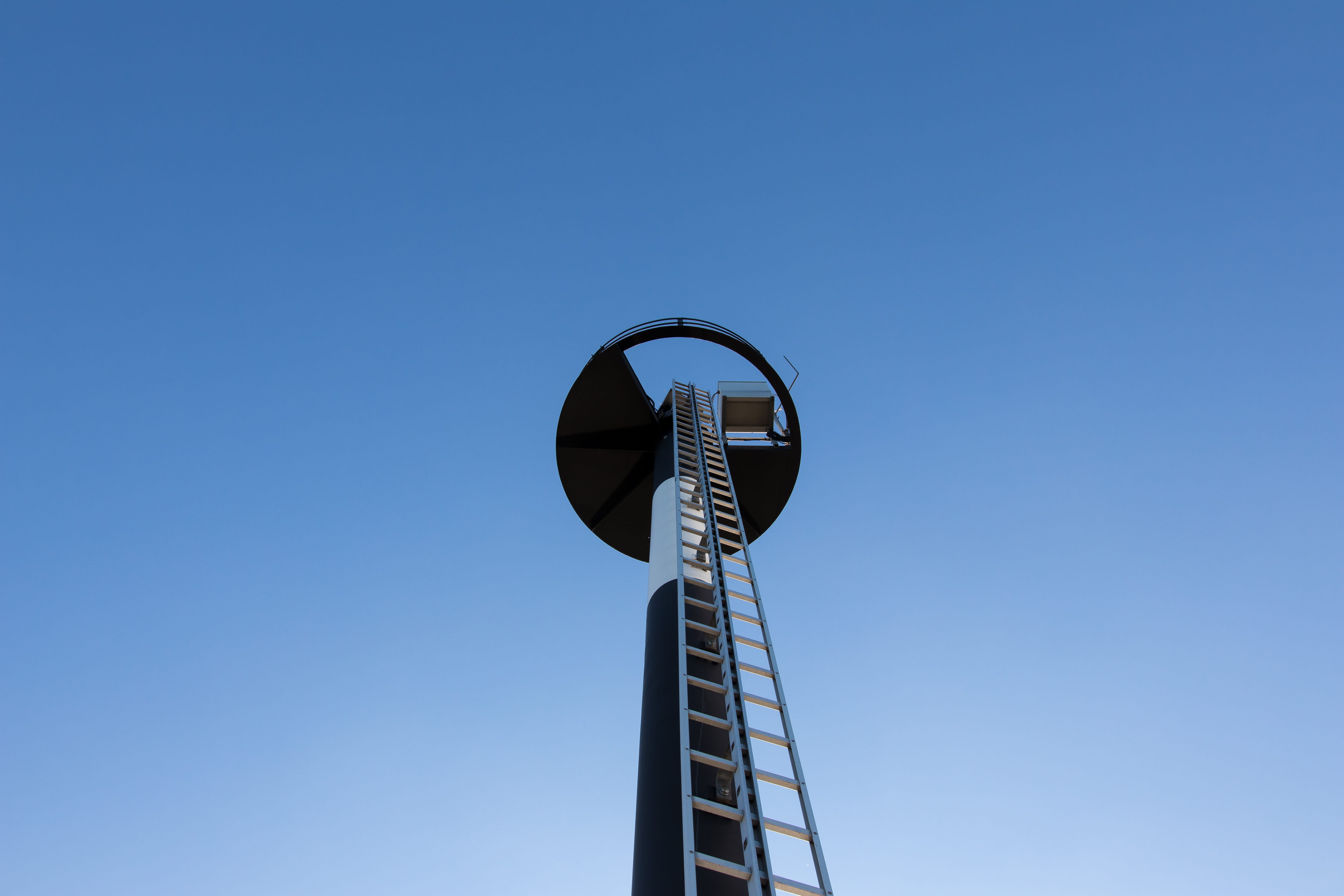 metal, ladder, 5K, low angle view, built structure, clear sky, copy space, shape, day, directly below, no people, lighting equipment, outdoors, germany, HD Wallpaper