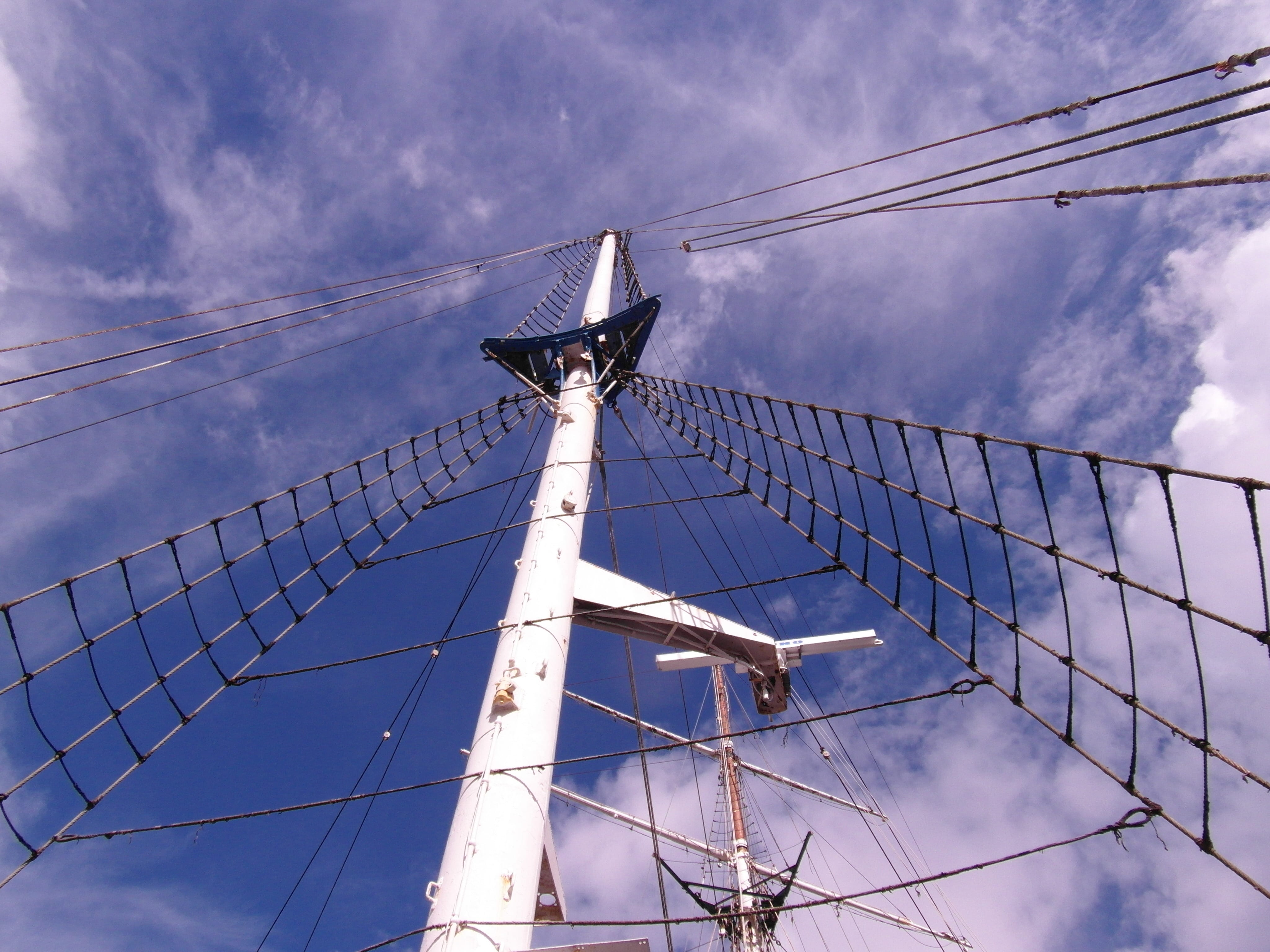 technology, training, sail, stralsund, architecture, built structure, power supply, 4K, pole, masts, metal, fuel and power generation, Gorch Fock, blue, HD Wallpaper