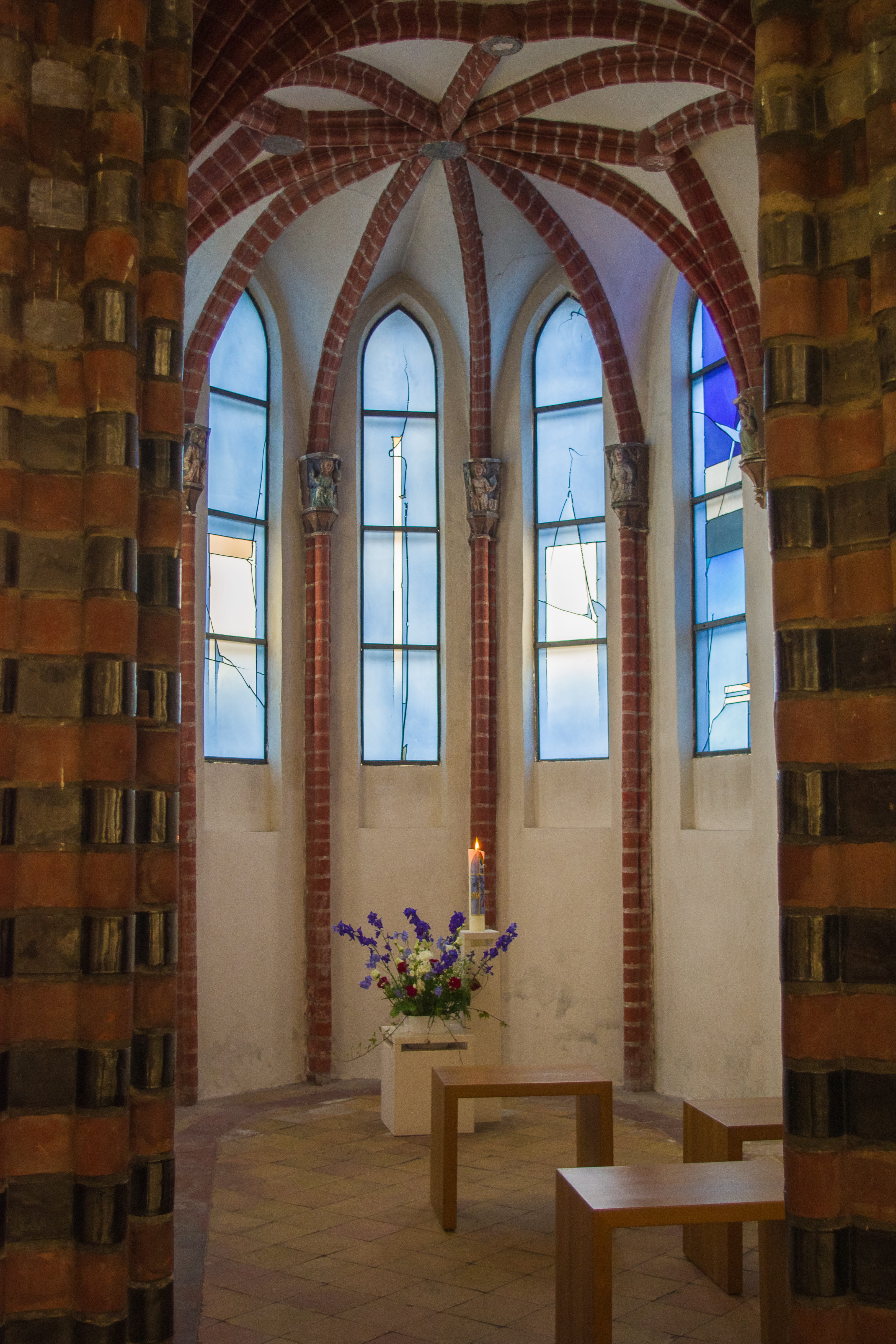 interior view, rest, christian, stralsund, religion, window, 5K, christianity, blue, germany, light, flower, sit, architecture, built structure, nature, Phone HD Wallpaper
