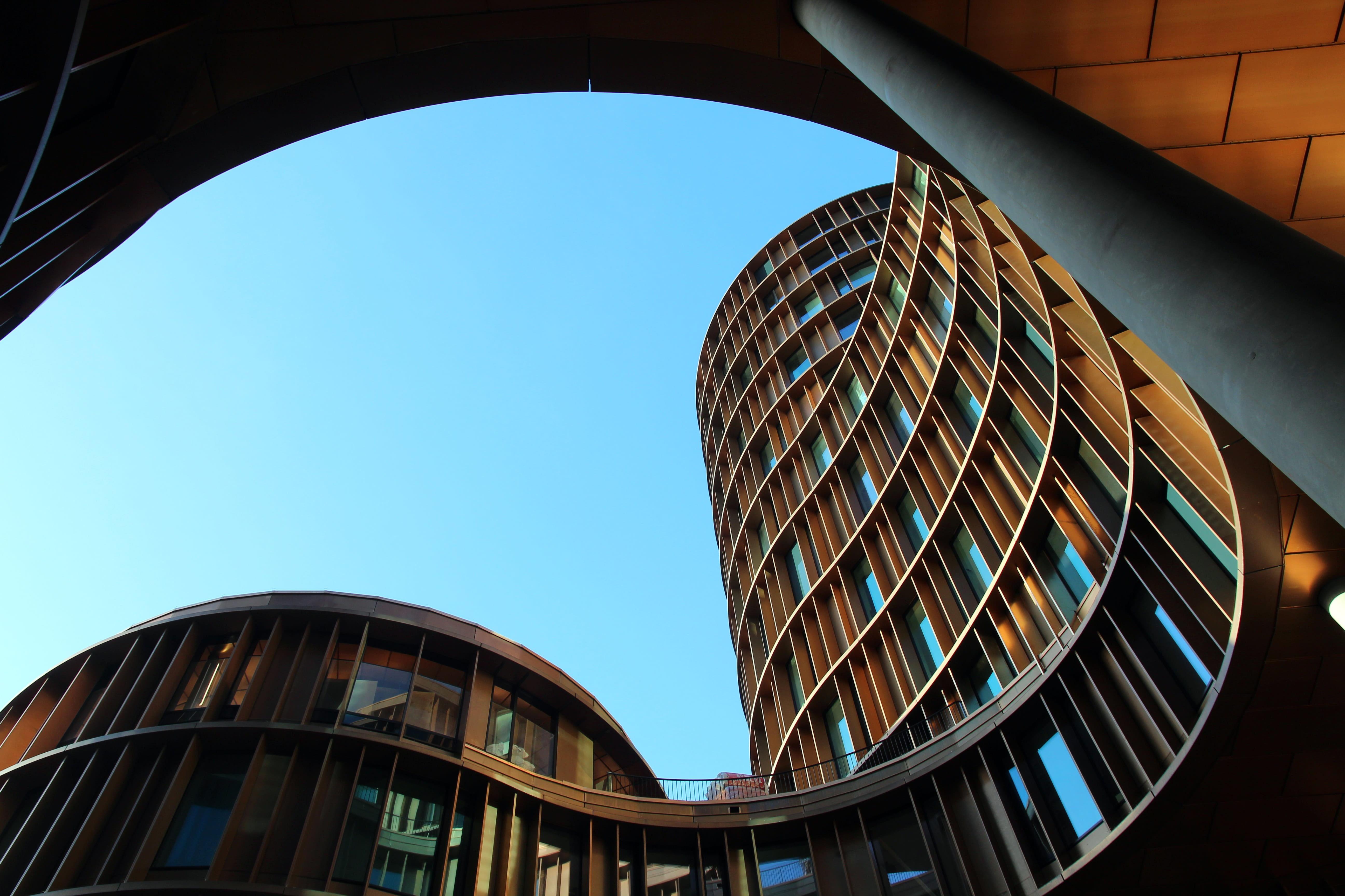 architectural design, sky, site, low angle shot, urban, contemporary, travel, window, denmark, glass, building exterior, glass - material, building, build, HD Wallpaper
