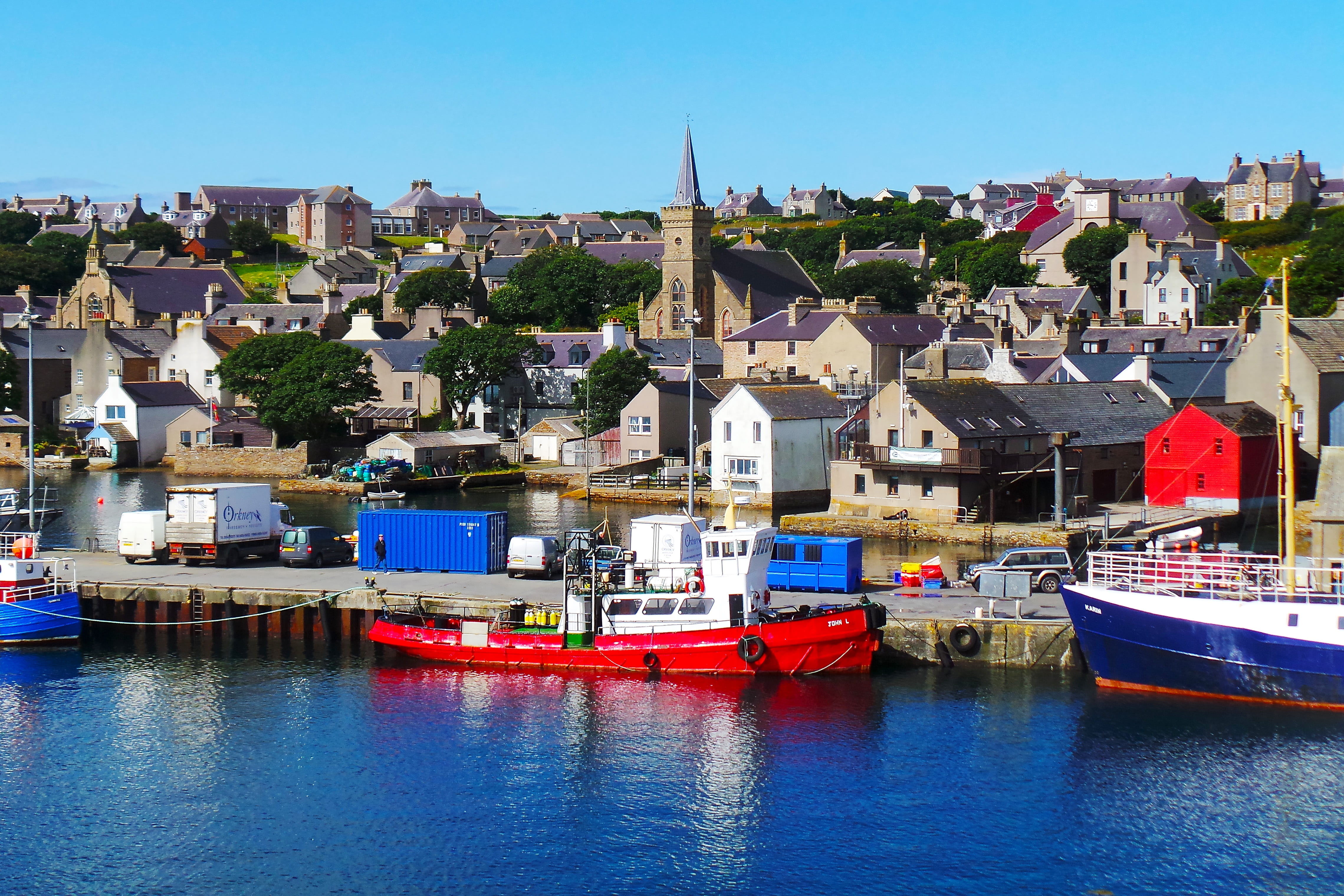 blue, scottish, coastline, canal, no people, building exterior, scrabster, outdoors, day, sailboat, clear sky, sea, passenger craft, moored, scenic, waterfront, HD Wallpaper