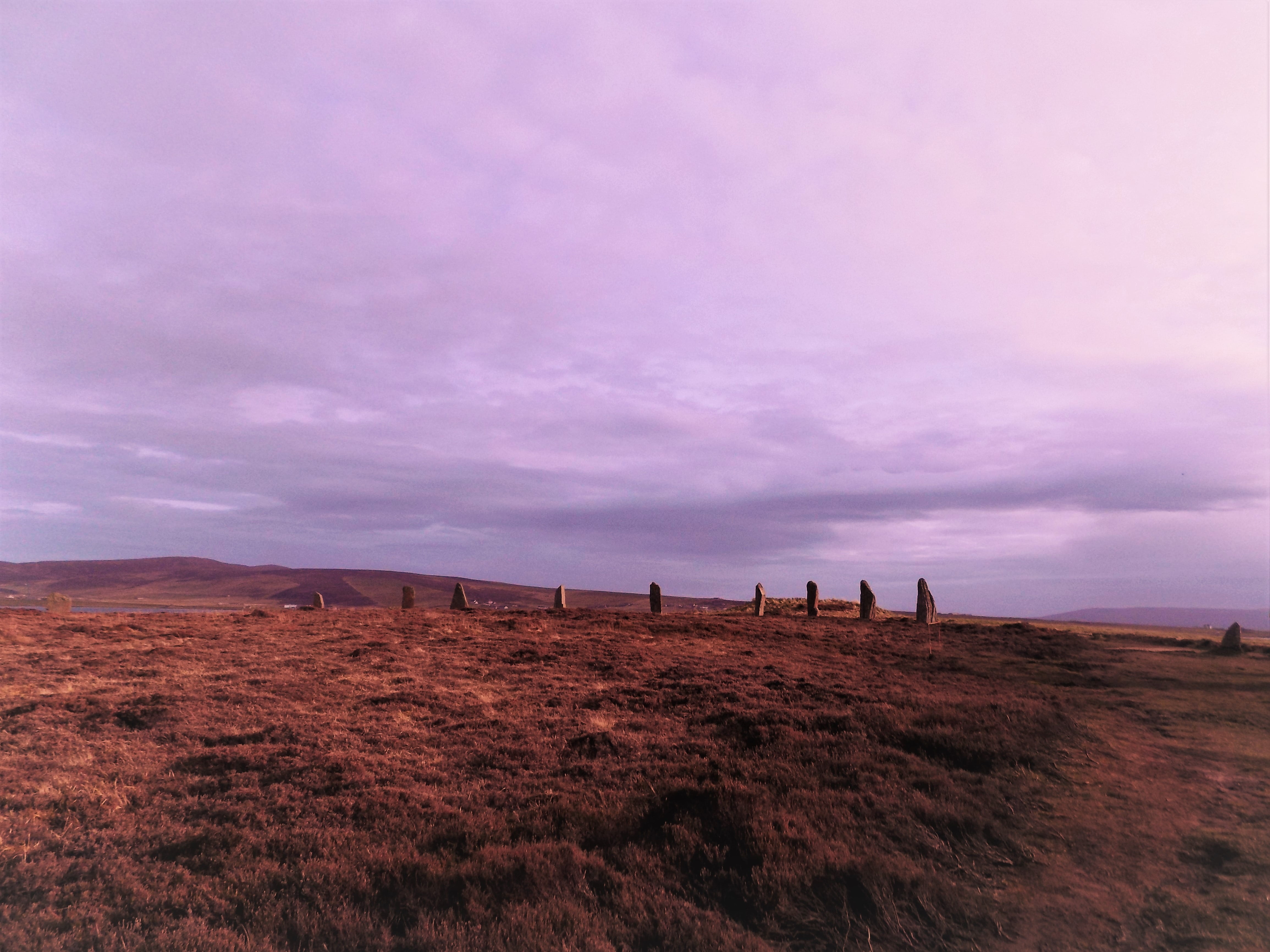 no people, nature, scenics - nature, beauty in nature, orkney, purple, natural, land, stones, landscape, environment, non-urban scene, sunset, 4K, standing, HD Wallpaper
