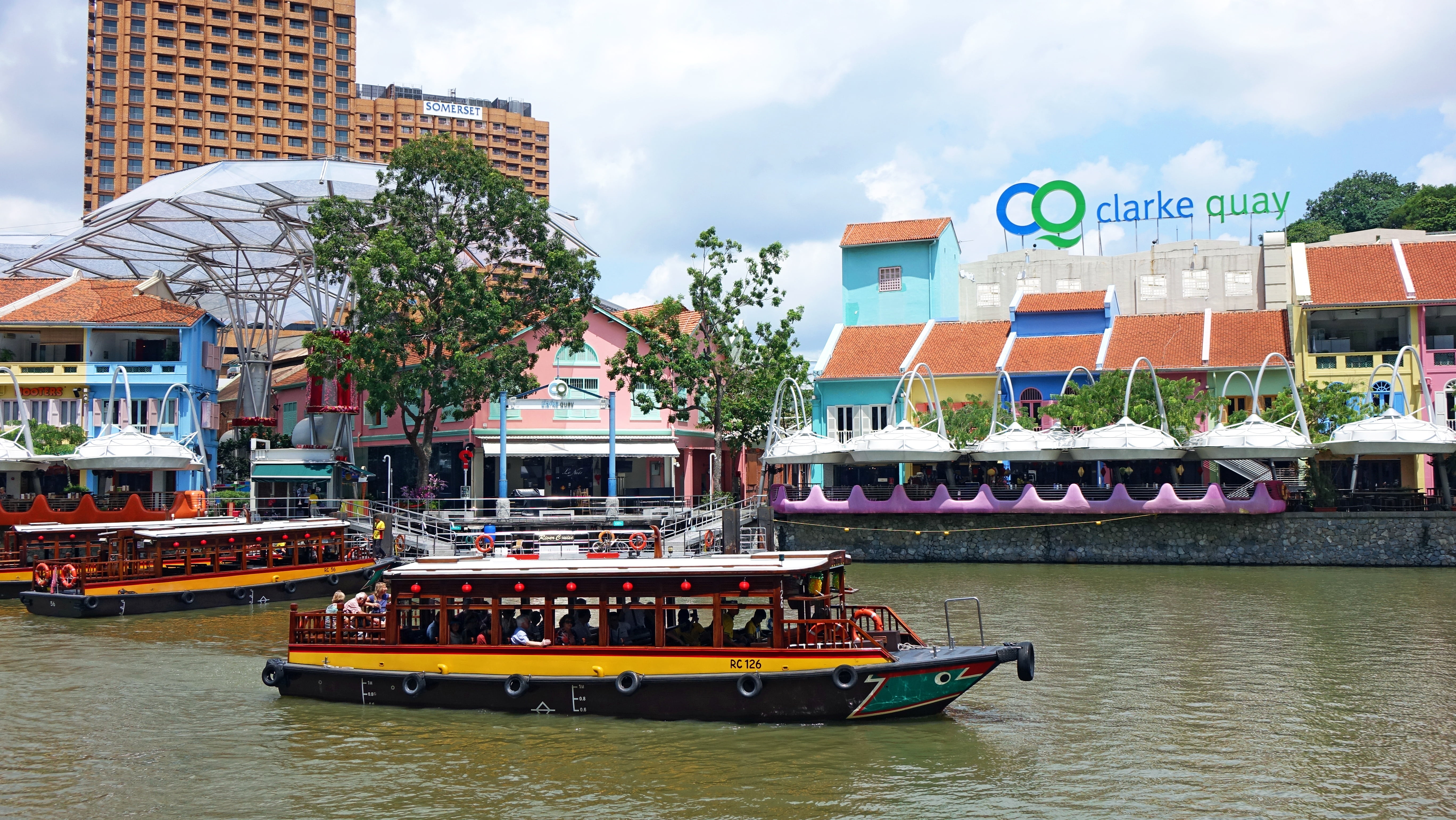 mode of transportation, tourism, transportation, nautical vessel, passenger craft, water, outdoors, clarke quay, people, building exterior, nature, boats, HD Wallpaper