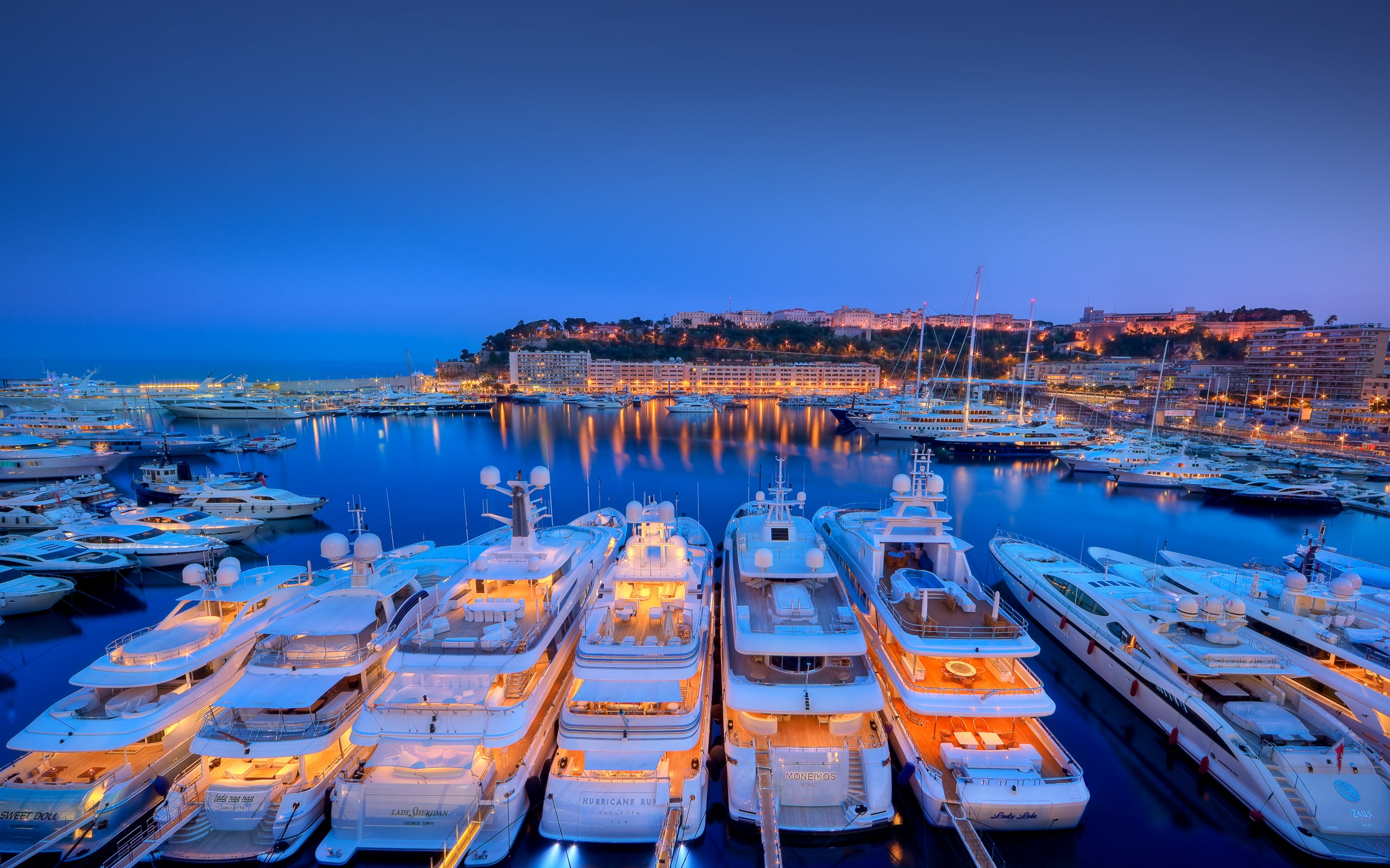monaco, 2K, night, luxury, seaport, lights, boats, HD Wallpaper