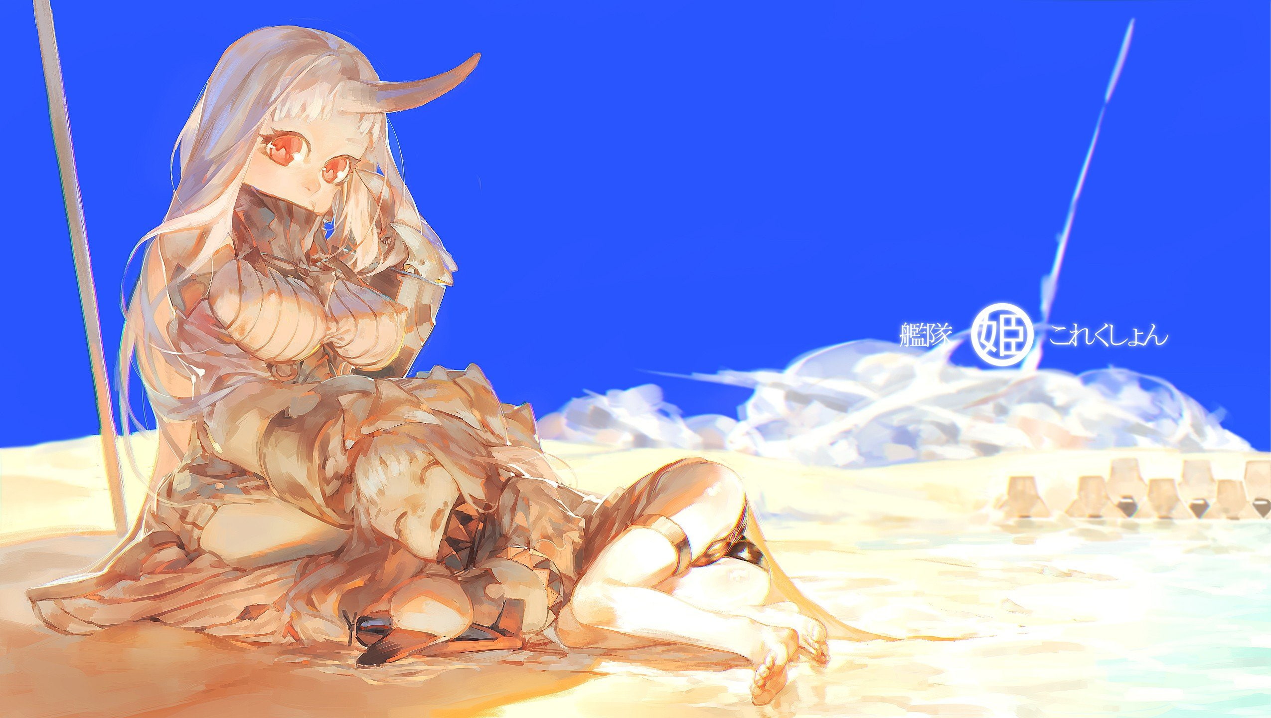anime, nature, Northern Ocean Hime, sky, statue, blue, mammal, male likeness, art and craft, cold temperature, no people, animal wildlife, representation, HD Wallpaper