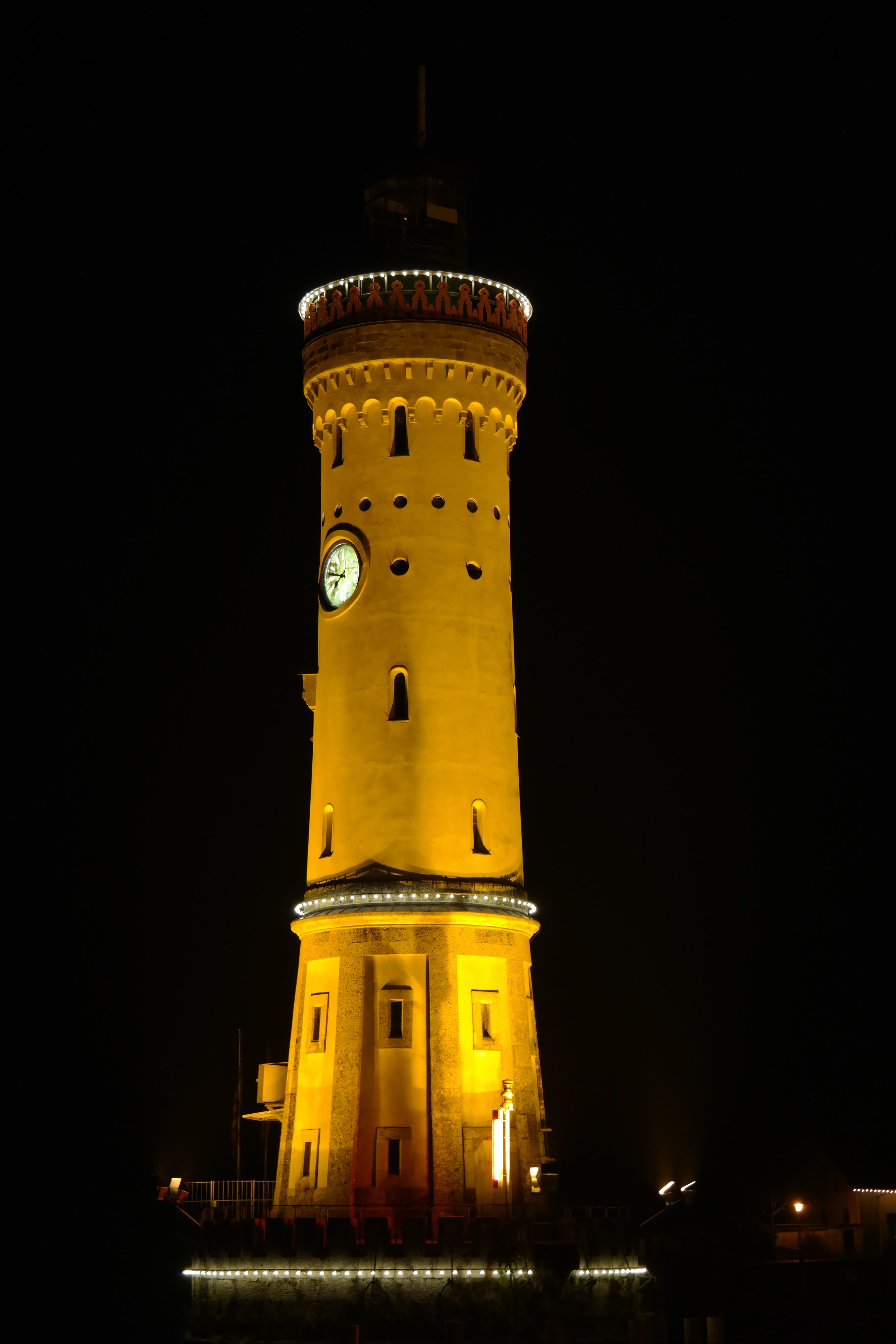 travel destinations, holiday, allgäu, beacon, history, lighthouse, idyllic, 5K, low angle view, harbour entrance, island, lighting, night mood, new lighthouse, Phone HD Wallpaper