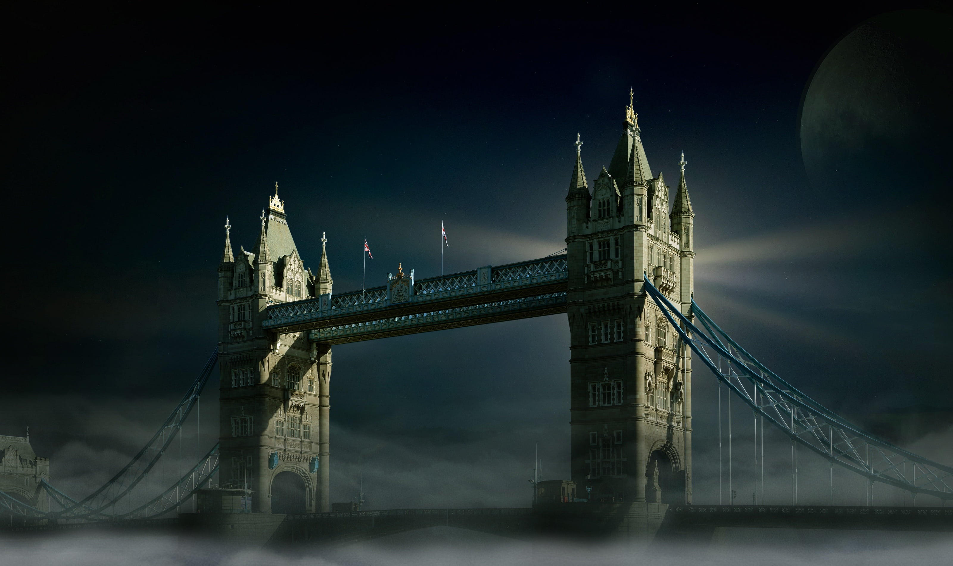 glow, lighthouse, nature, full moon, fog, photography, tower, building exterior, bridge, atmospheric, night sky, architecture, transportation, no people, HD Wallpaper
