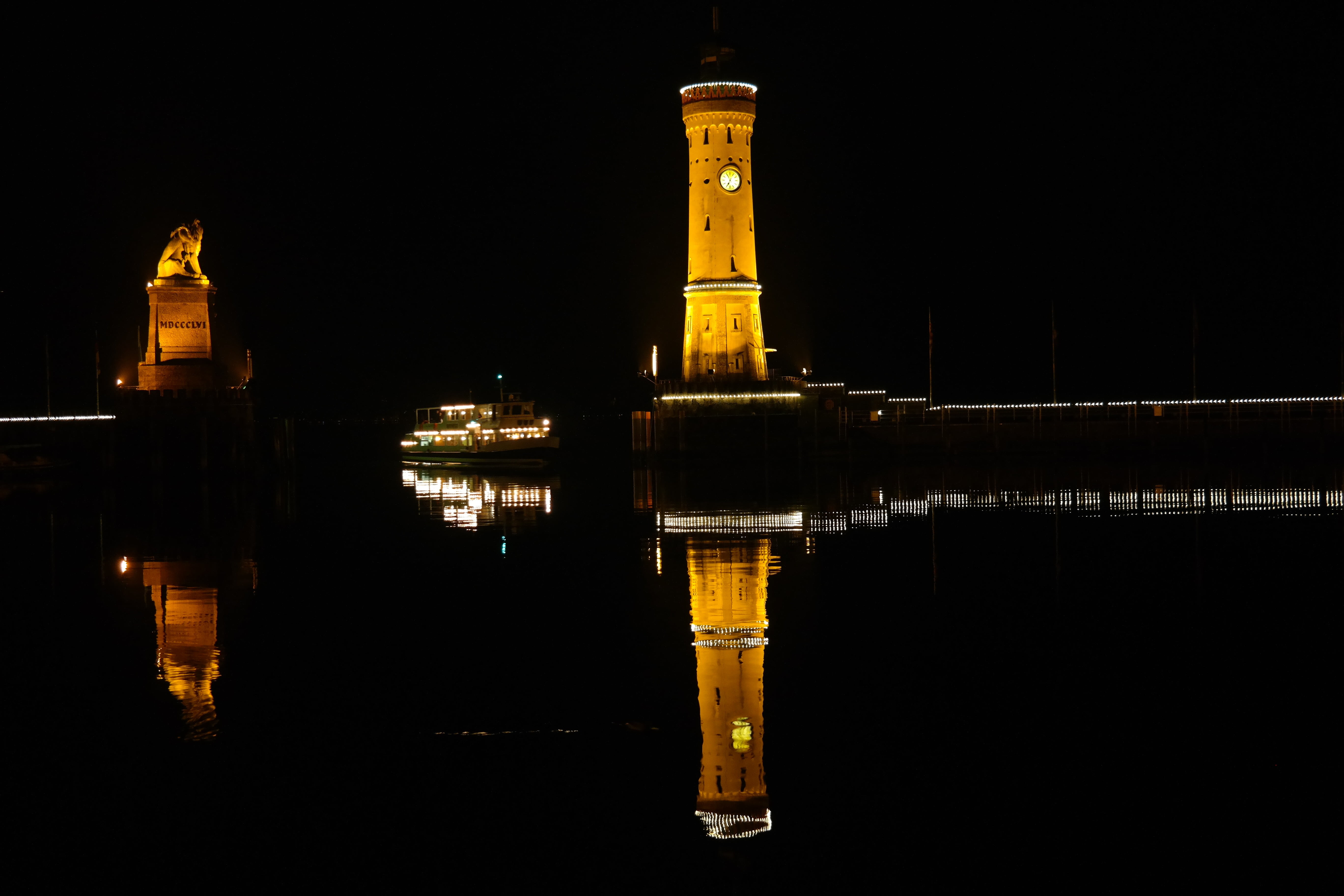 illuminated, promenade, romantic, swabia, tourism, building, port, landmark, night mood, bavaria, shipping, mirroring, bank, city, historically, built structure, HD Wallpaper
