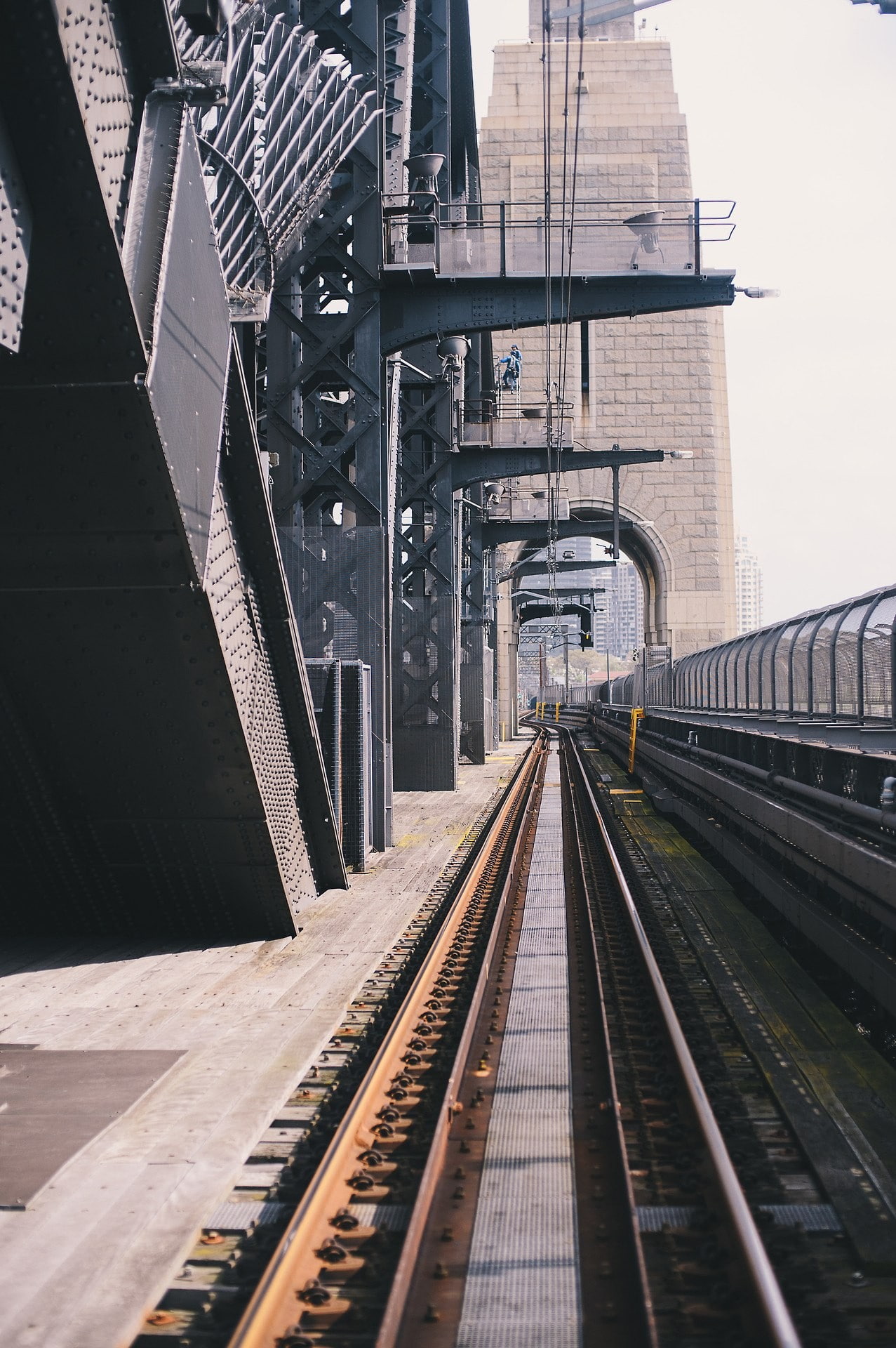 1080P, railway, city, building, urban, power lines, Phone HD Wallpaper