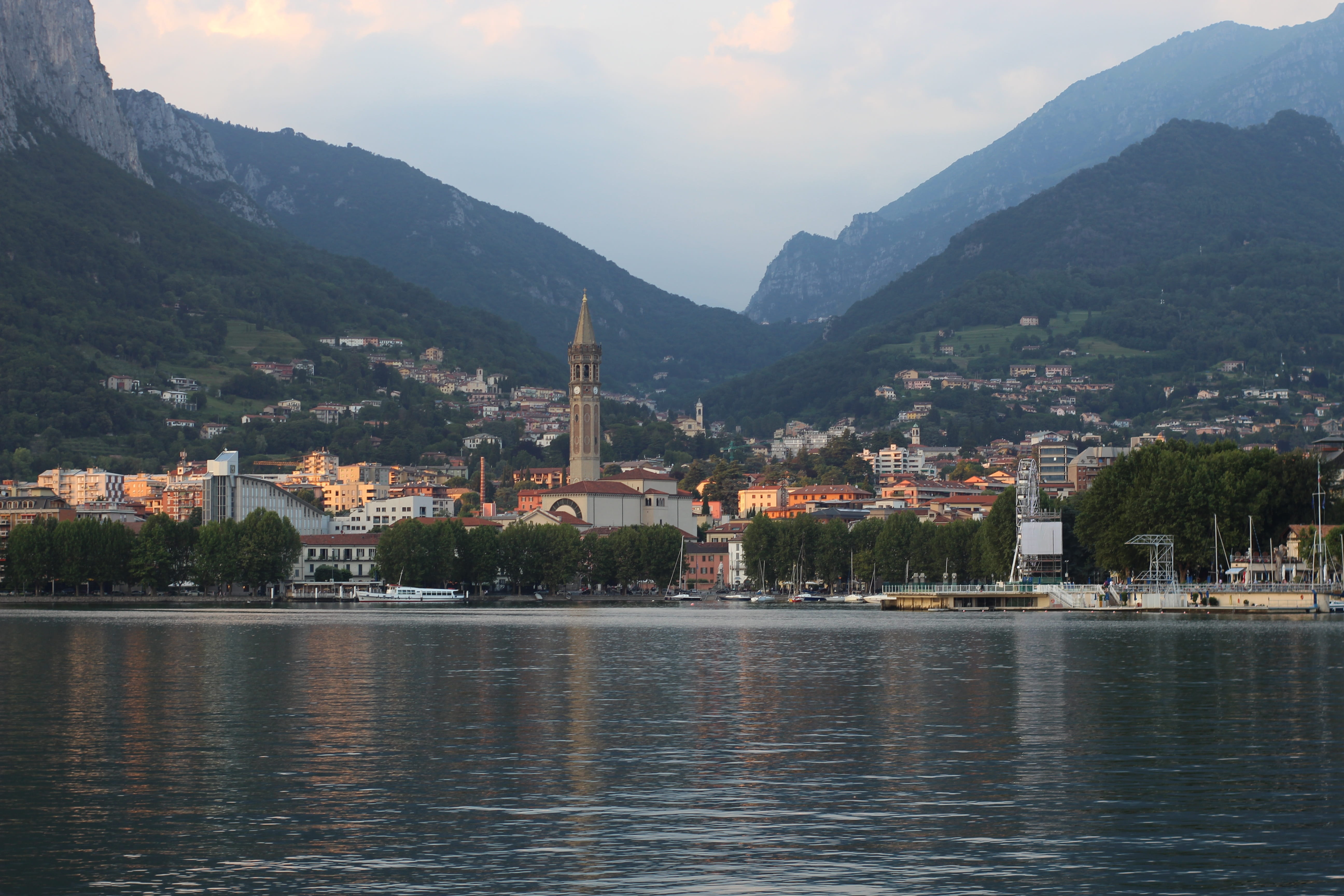 road, historical centre, 5K, summer, italy, construction, sky, historic city, country, mountain range, lake, water, built structure, lecco, Cityscape, HD Wallpaper