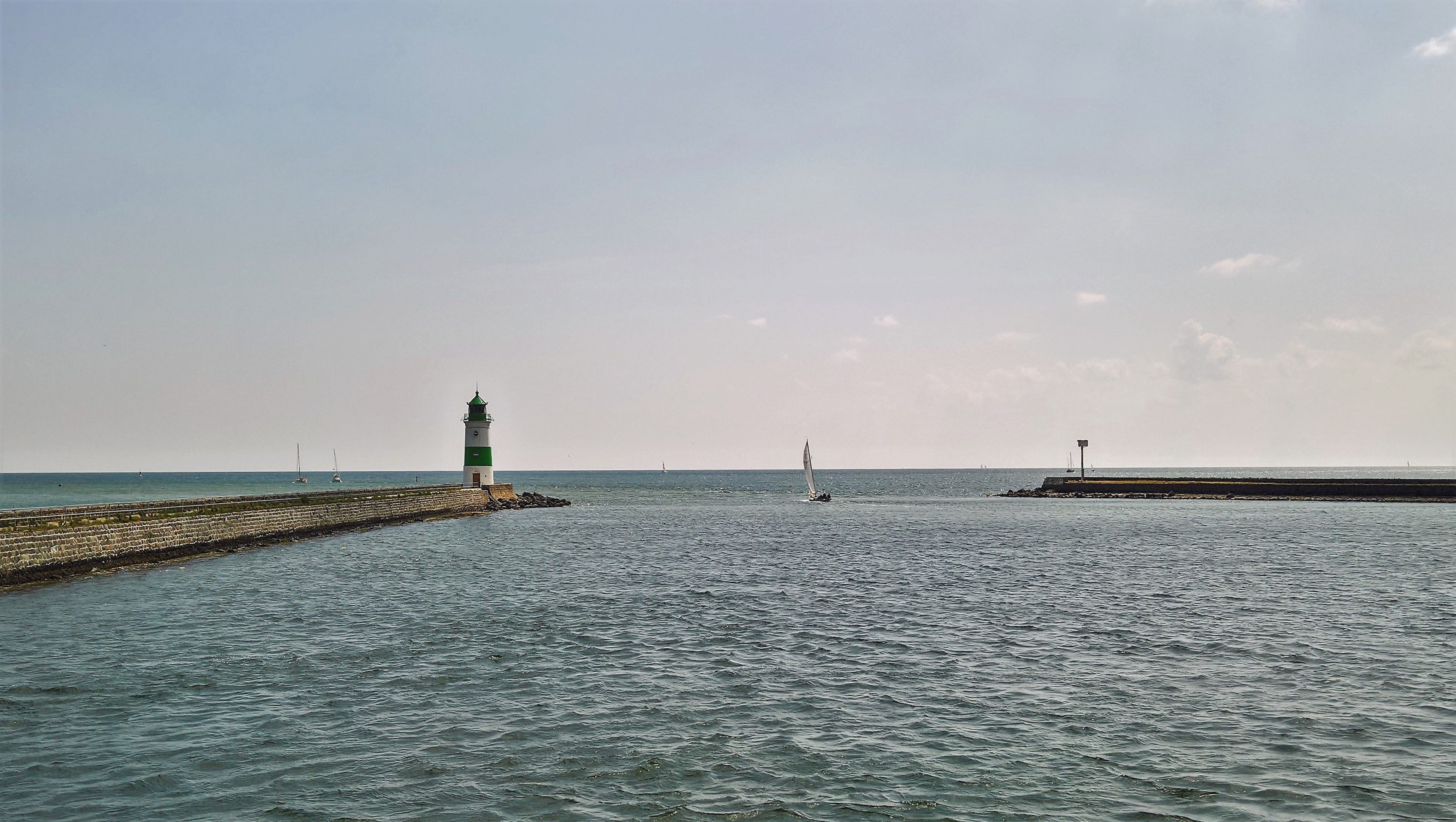 lighthouse, kappeln, 4K, day, built structure, nature, light, tranquility, schlei, horizon over water, maritime transport, approximately, sea, water, nautical vessel, HD Wallpaper