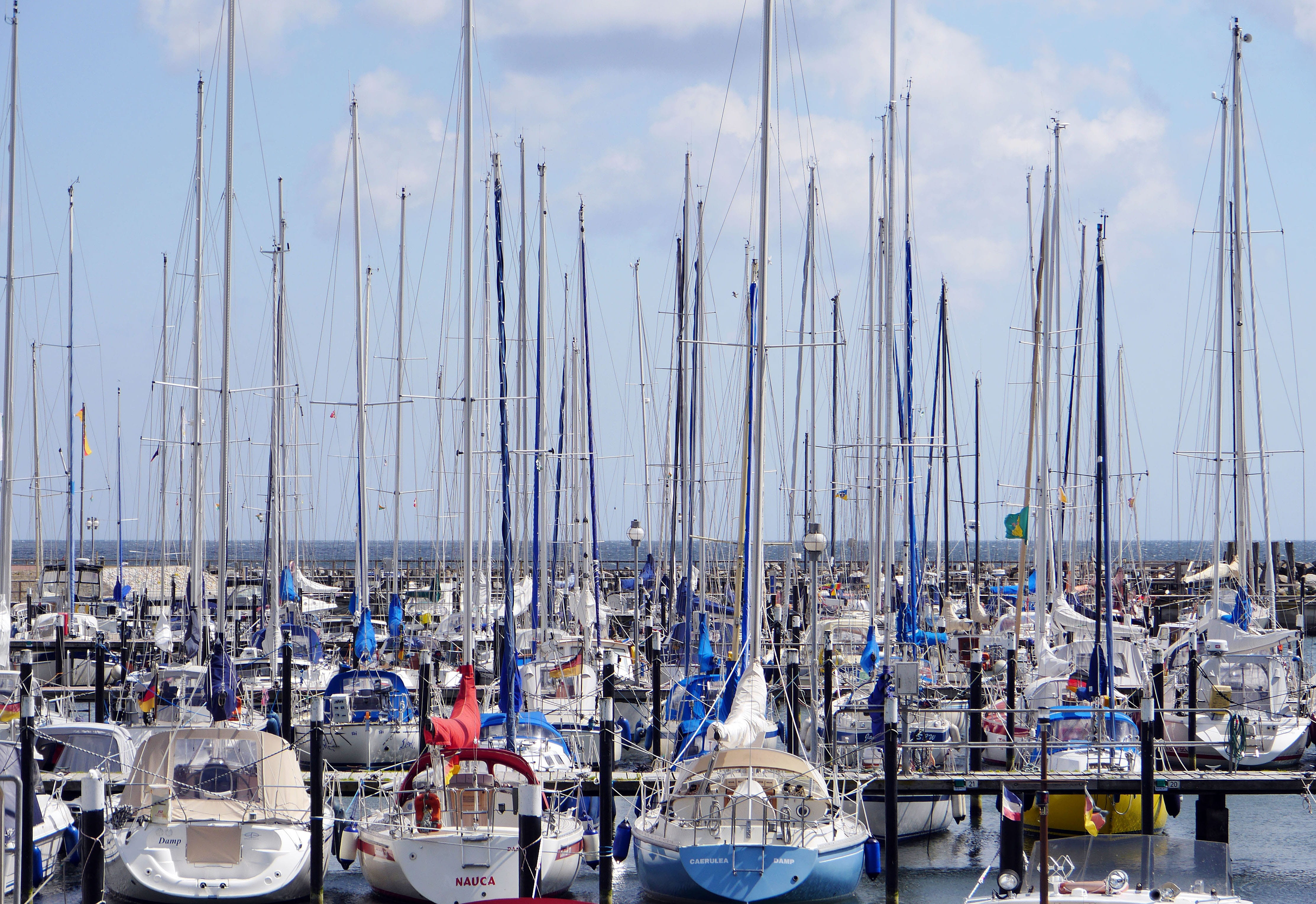 water, pole, harbor, cloud - sky, baltic sea, Jetties, seaworthy, sailing boats, sea, yacht, mode of transportation, port, travel, mast forest, no people, HD Wallpaper