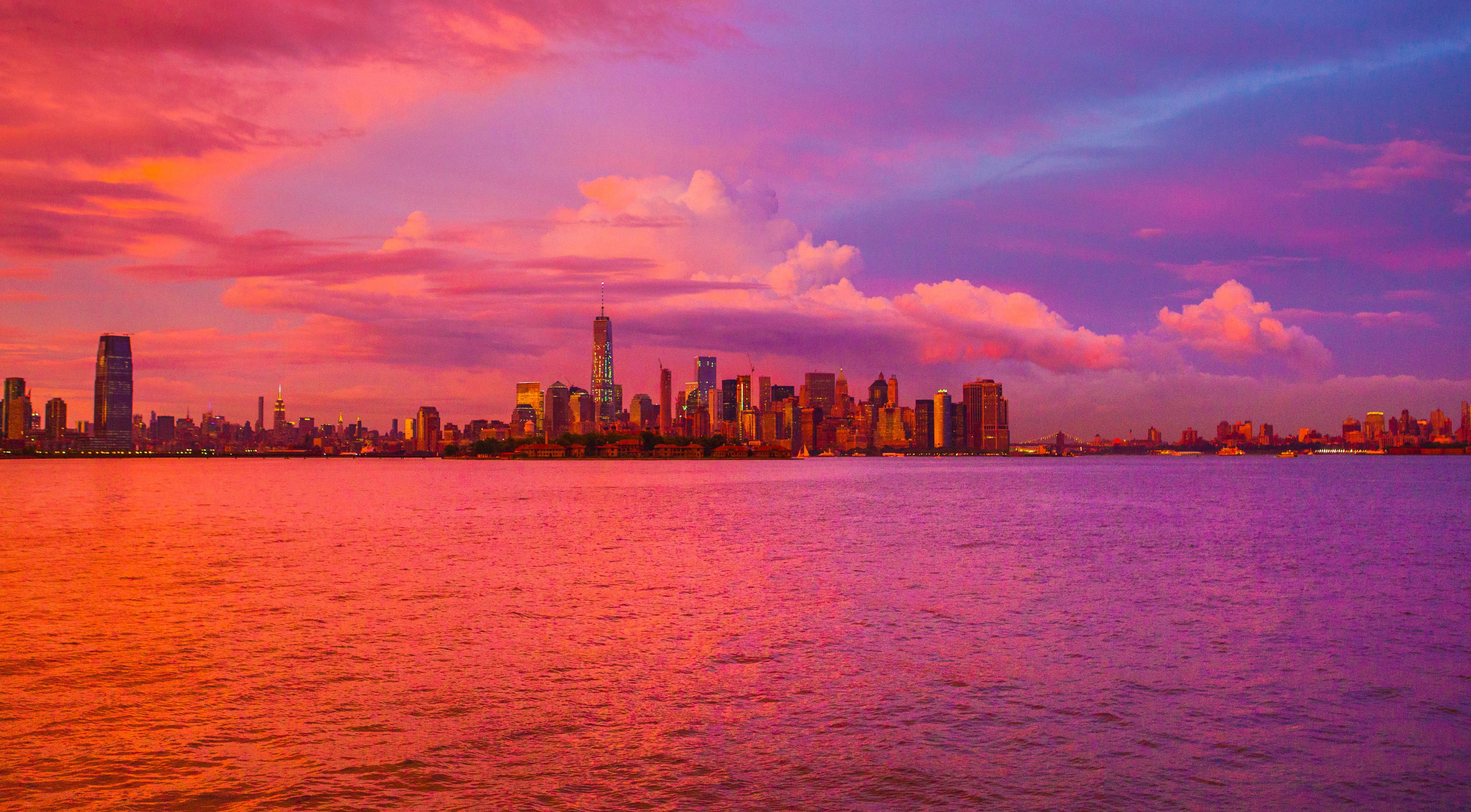 modern, travel, business, waterfront, 4K, asia, buildings, downtown District, blue, twilight, uSA, nature, urban Skyline, outdoors, New York City, dusk, HD Wallpaper