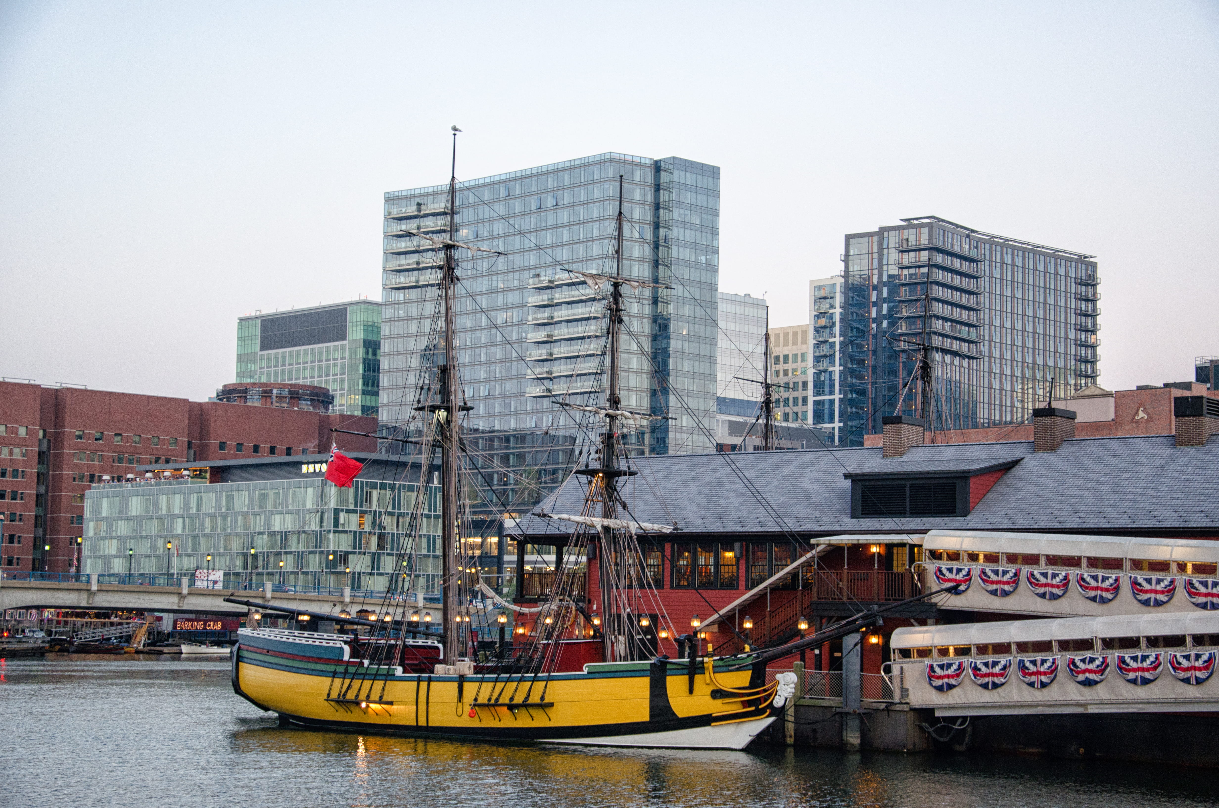 building exterior, massachusetts, passenger craft, waterfront, tea party, moored, history, nautical vessel, sailing boat, 4K, office building exterior, HD Wallpaper