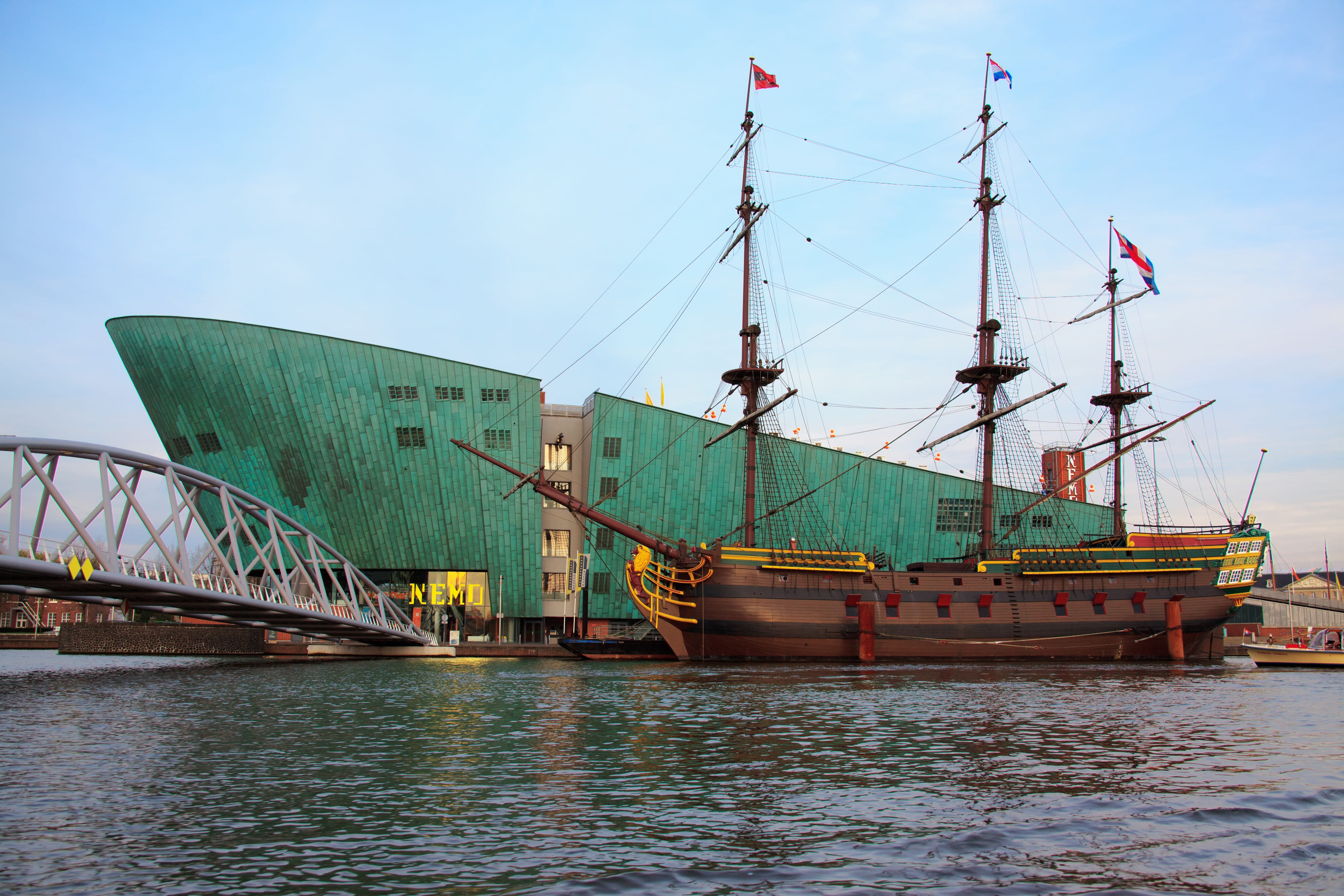 Building, freight transportation, unique, sky, outdoors, holland, Boat, day, shipping, pier, sail, museum, anchored, nautical vessel, center, 4K, harbor, HD Wallpaper