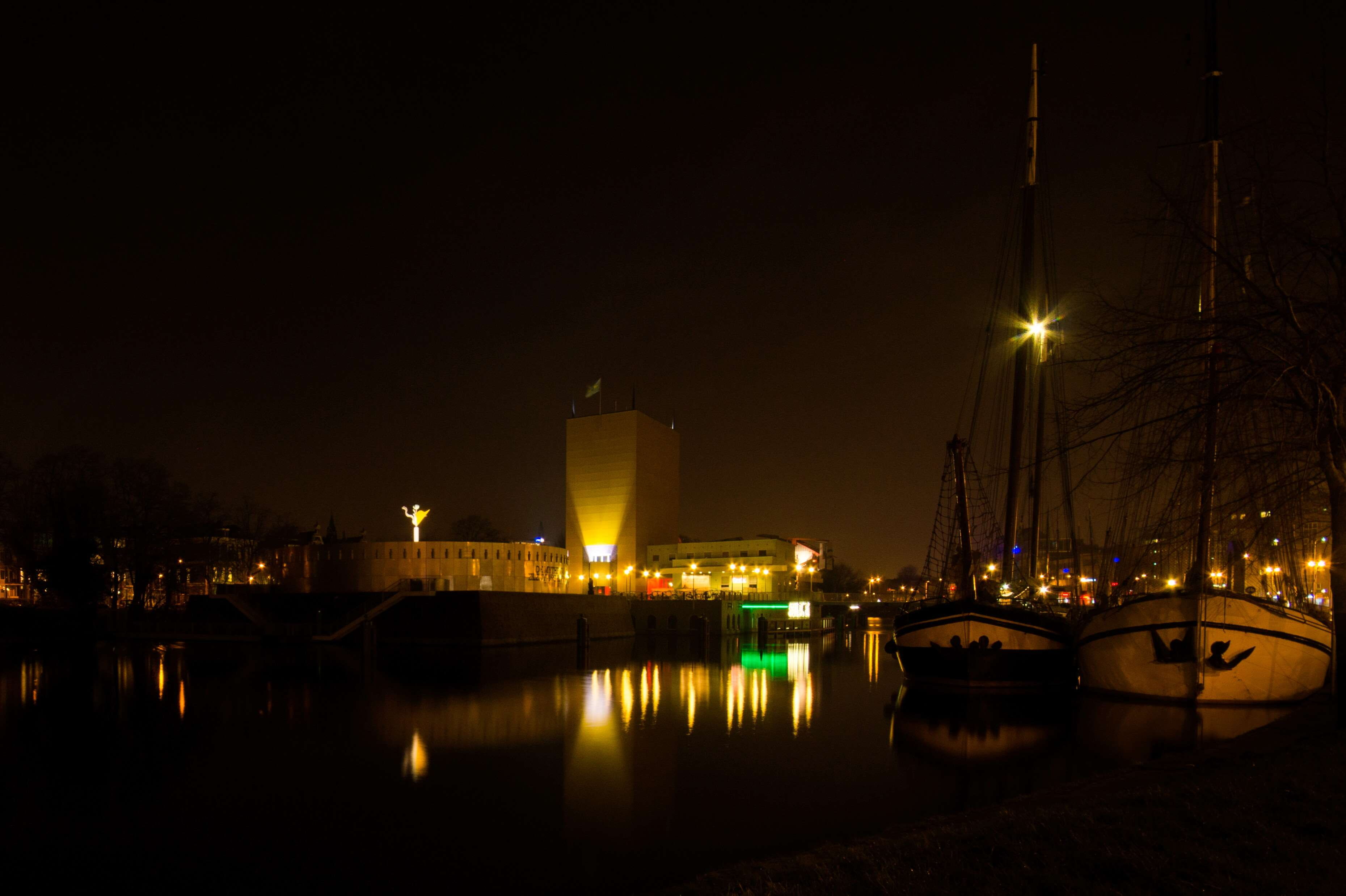 shutter, transportation, museum, groningen, ship, sailboat, built structure, night, 2K, reflection, mode of transportation, nautical vessel, water, no people, HD Wallpaper