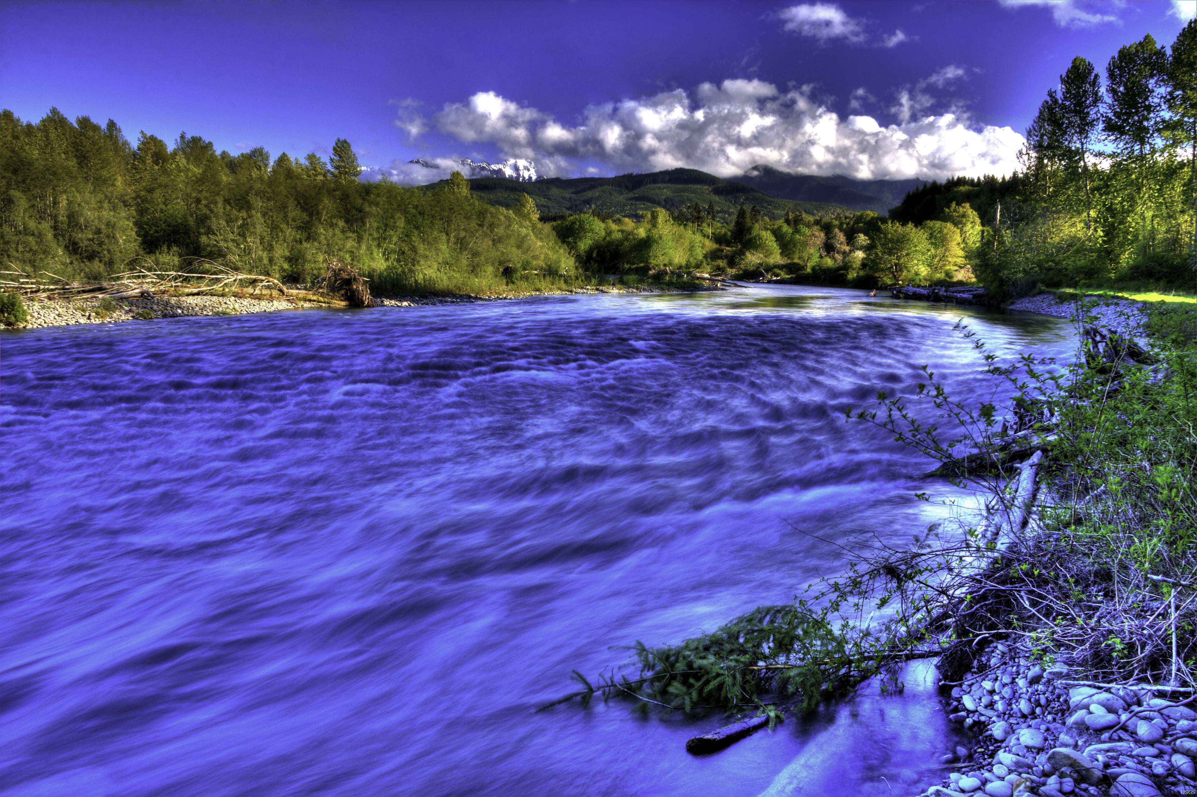 park, scenics - nature, sky, Washington, public domain, tree, purple, non-urban scene, green Color, blue, olympic, stream, tranquility, scenics, power in nature, HD Wallpaper