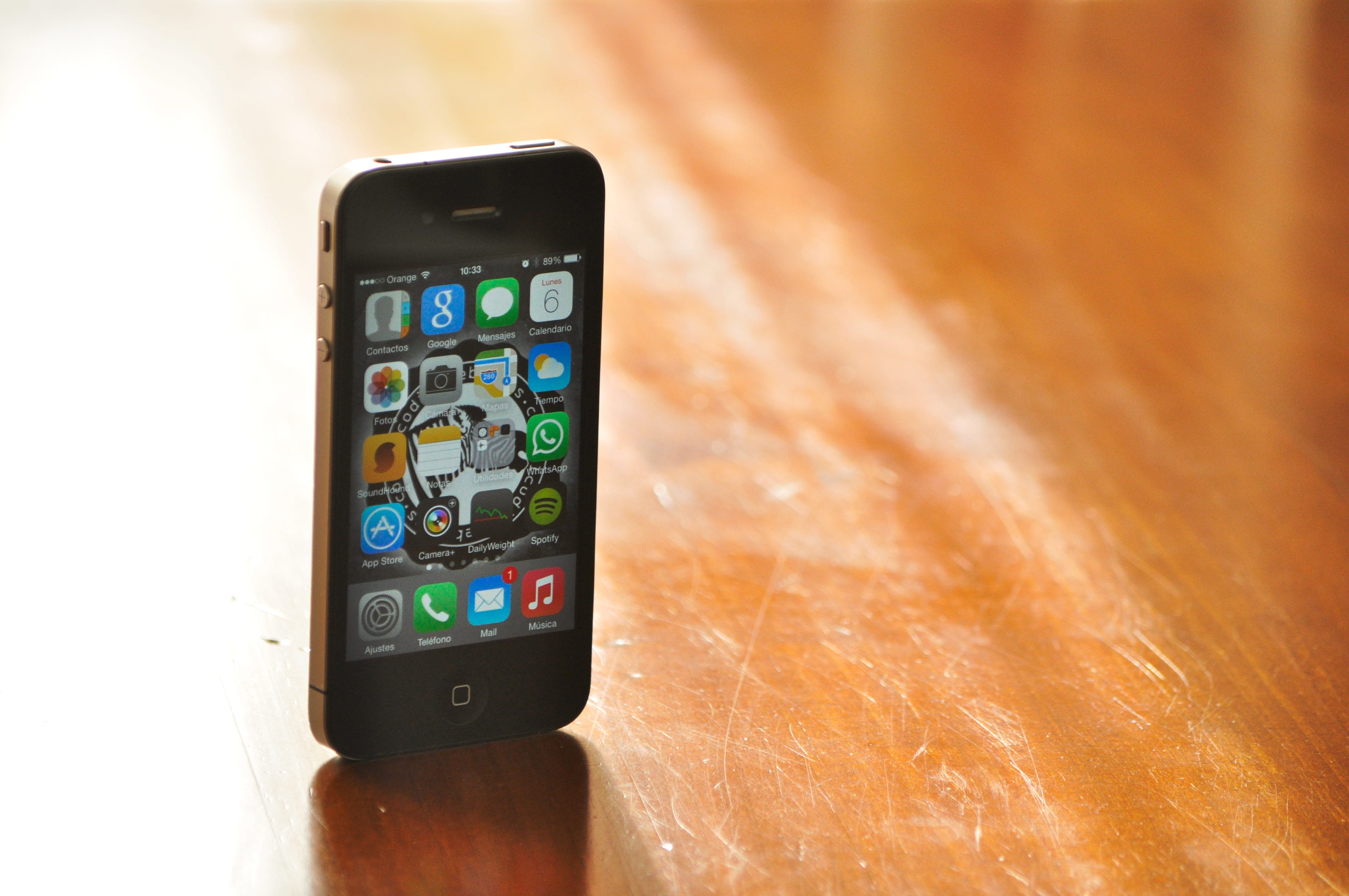 screen, placed, smartphone, wireless technology, communication, iphone, mobile app, single object, table, brown, indoors, mobile phone, telephone, no people, HD Wallpaper