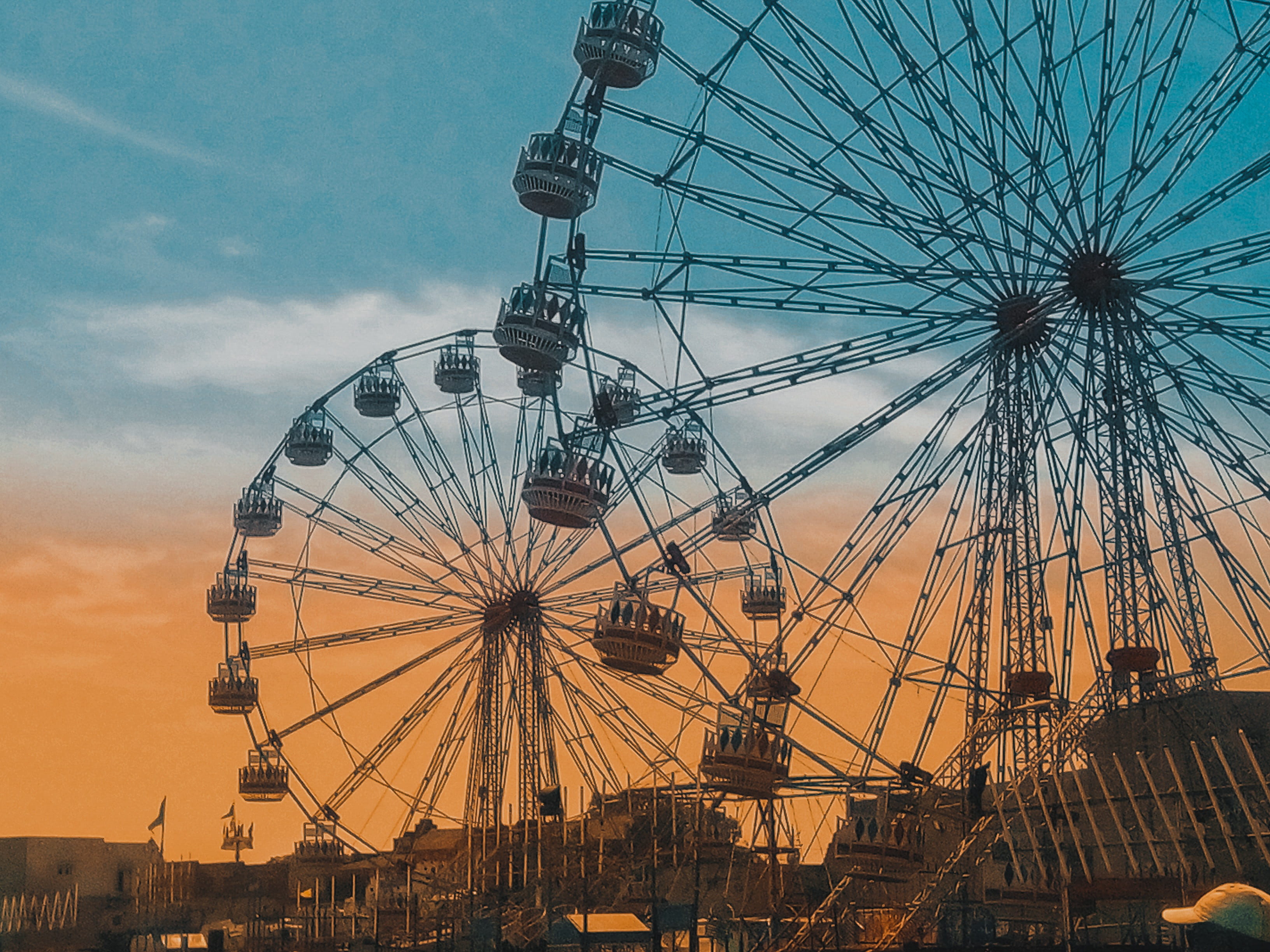 fair, ferris wheel, bridge, shape, waal, nature, nijmegen, arts culture and entertainment, river, ferriswheel, sunset, steel, construction, india, pole, HD Wallpaper
