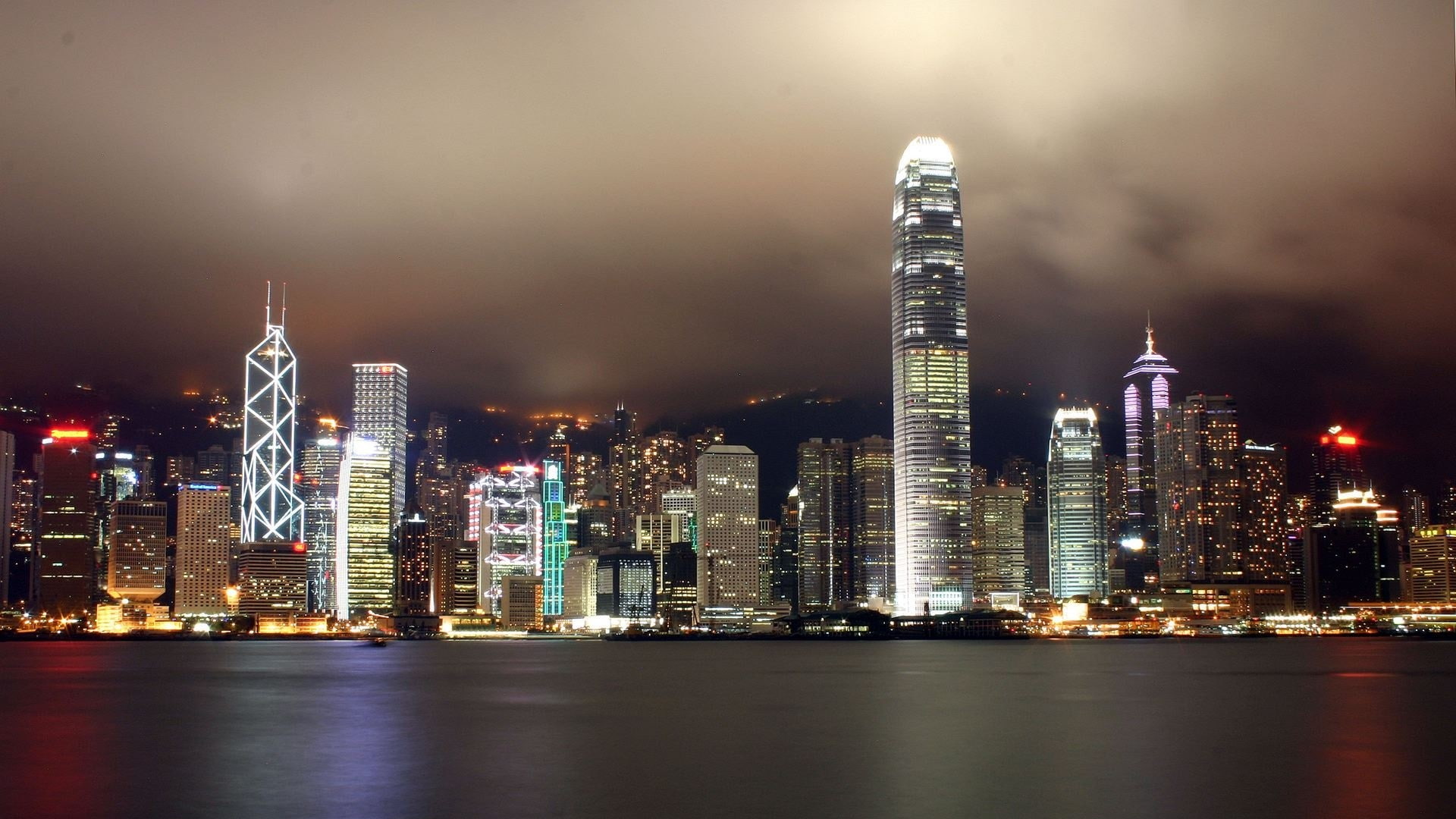 illuminated, skyscraper, architecture, building, waterfront, built structure, landscape, outdoors, urban skyline, night, residential district, tall - high, HD Wallpaper