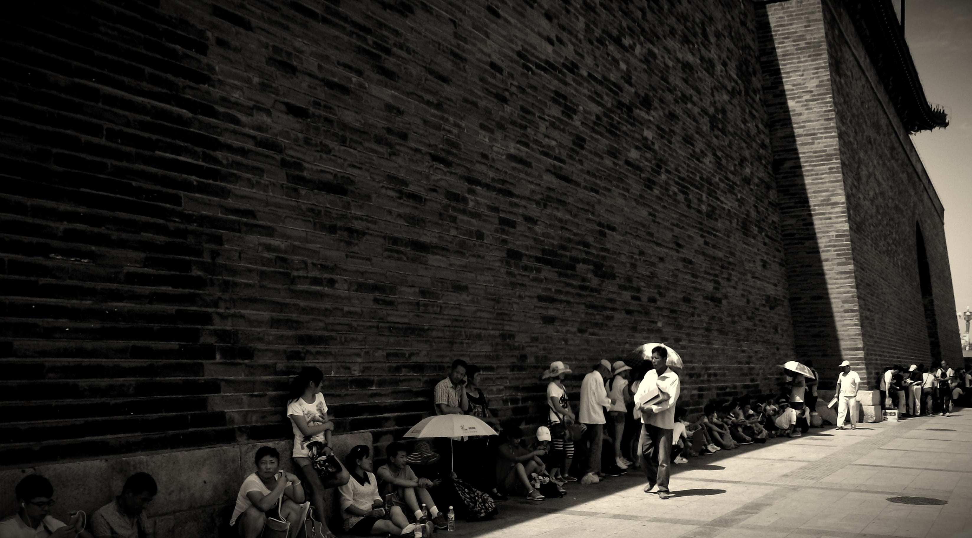 old, city, built structure, brick wall, square, adult, crowd, day, china, building exterior, site, wall, attraction, peking, culture, history, large group of people, HD Wallpaper