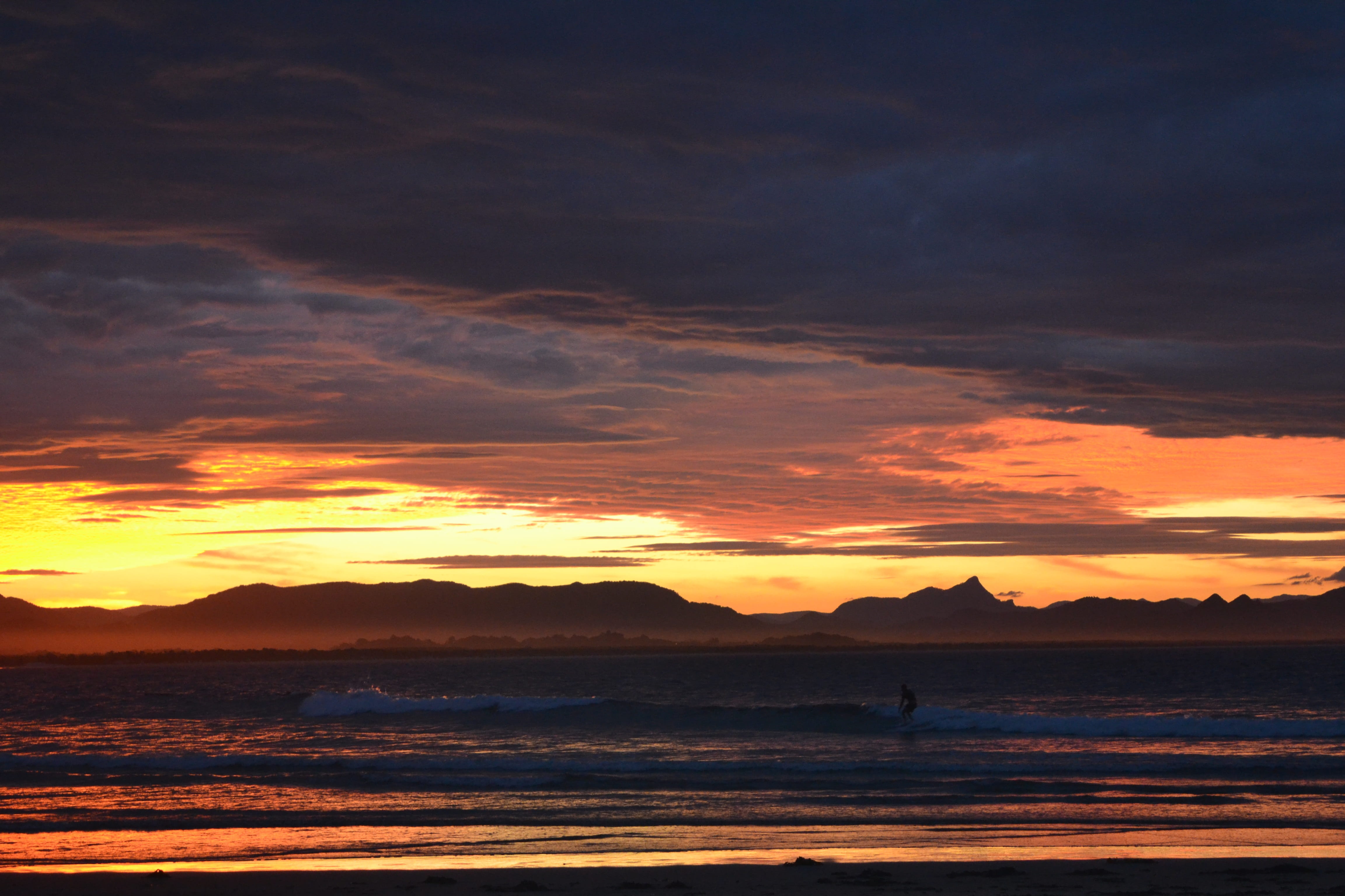 nature, dramatic sky, tranquil scene, silhouette, scenics - nature, ocean, 4K, beach, hinterland, hills, tranquility, sky, non-urban scene, sunset, australia, HD Wallpaper