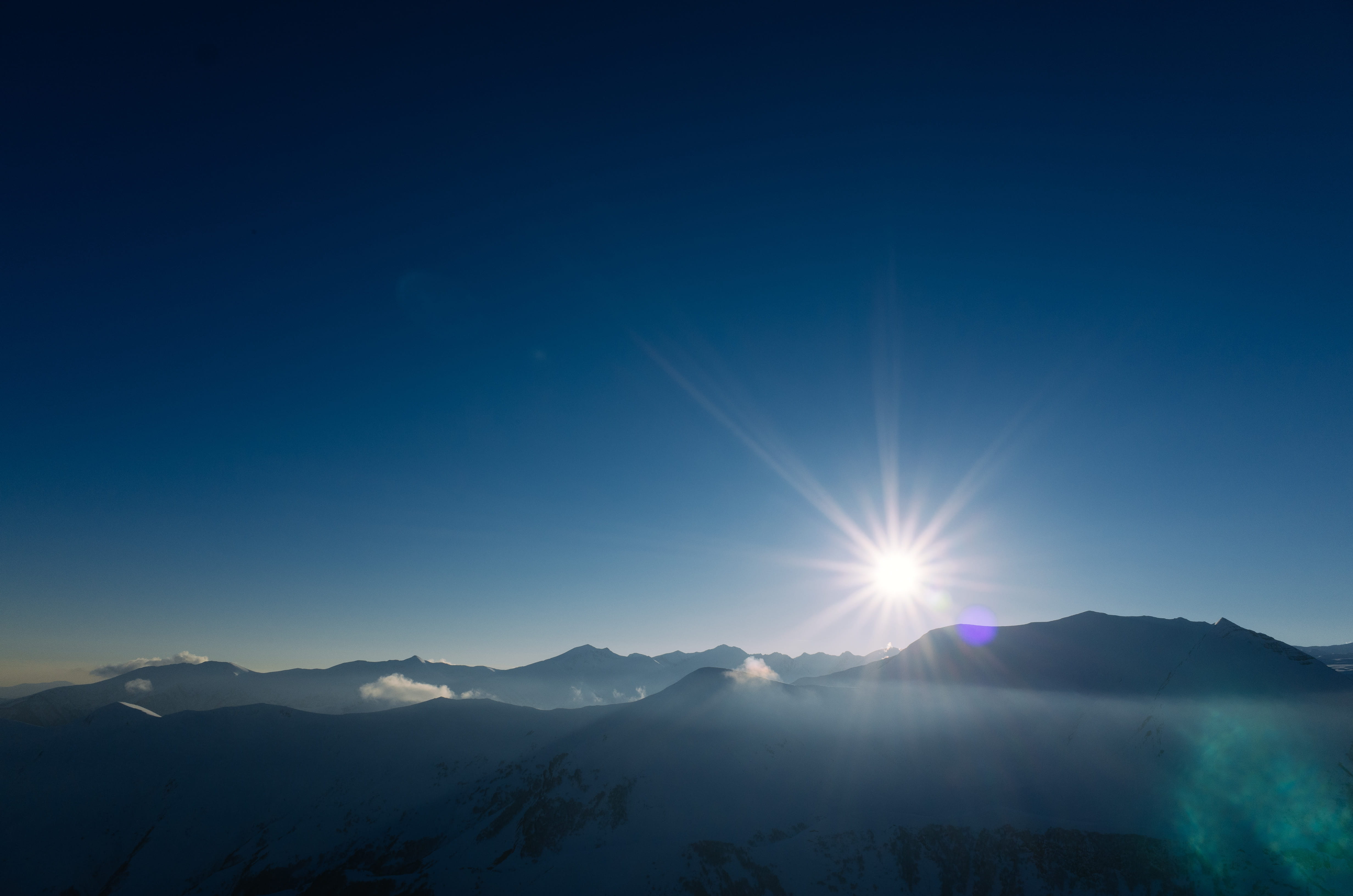 photo, sunburst, mountain Peak, beauty In Nature, fog, scenics - nature, tranquil Scene, cloud - Sky, sky, sun, blue, aerial, nature, photography, outdoors, HD Wallpaper