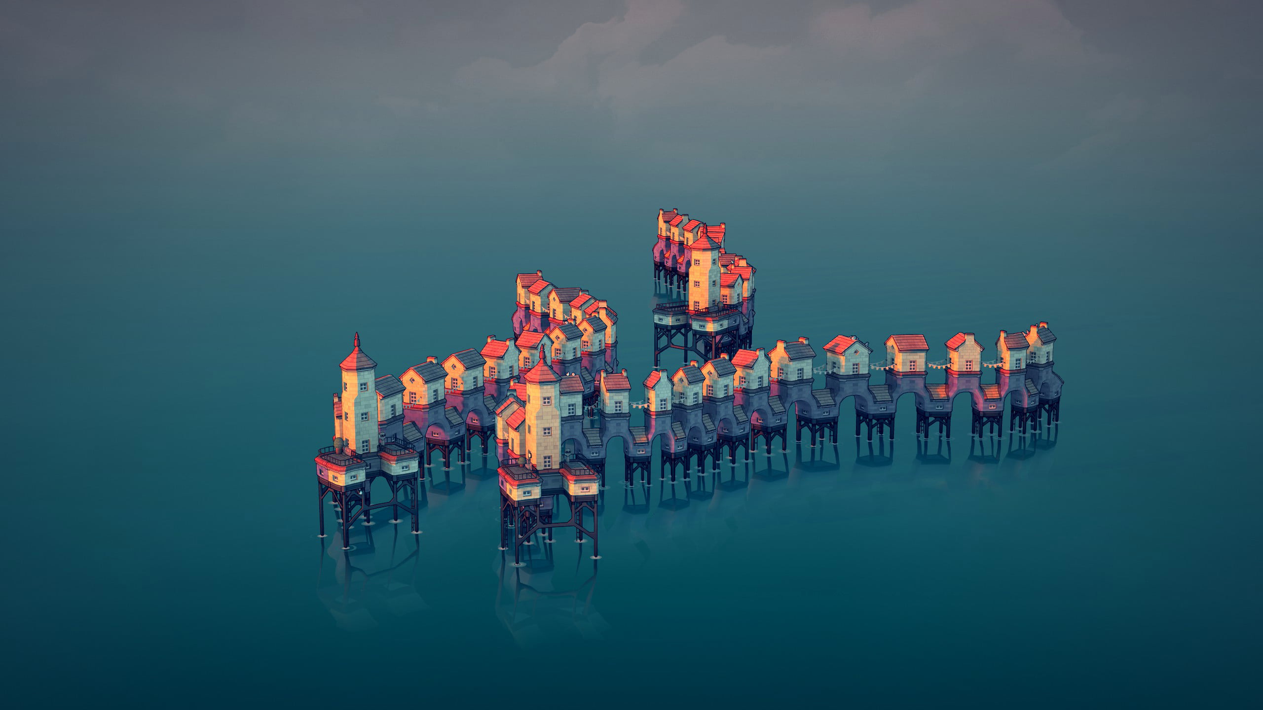 video games, domesticated animals, skyline, centipede, 2K, Townscaper, video game art, town, HD Wallpaper