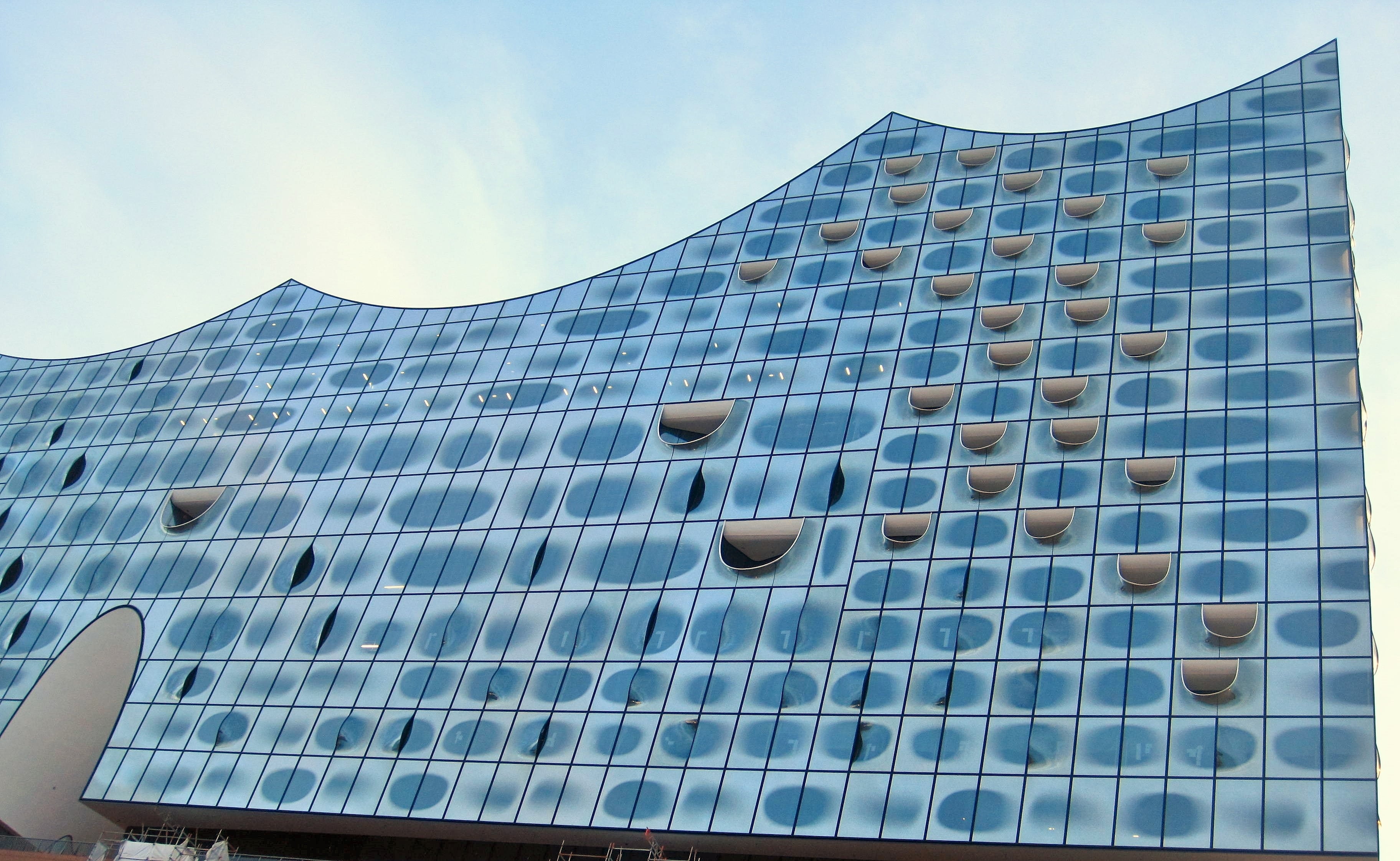 reflection, new landmark, glass building, elbe, blue, alternative energy, building Exterior, construction, low angle view, modern, window, fuel and power generation, HD Wallpaper