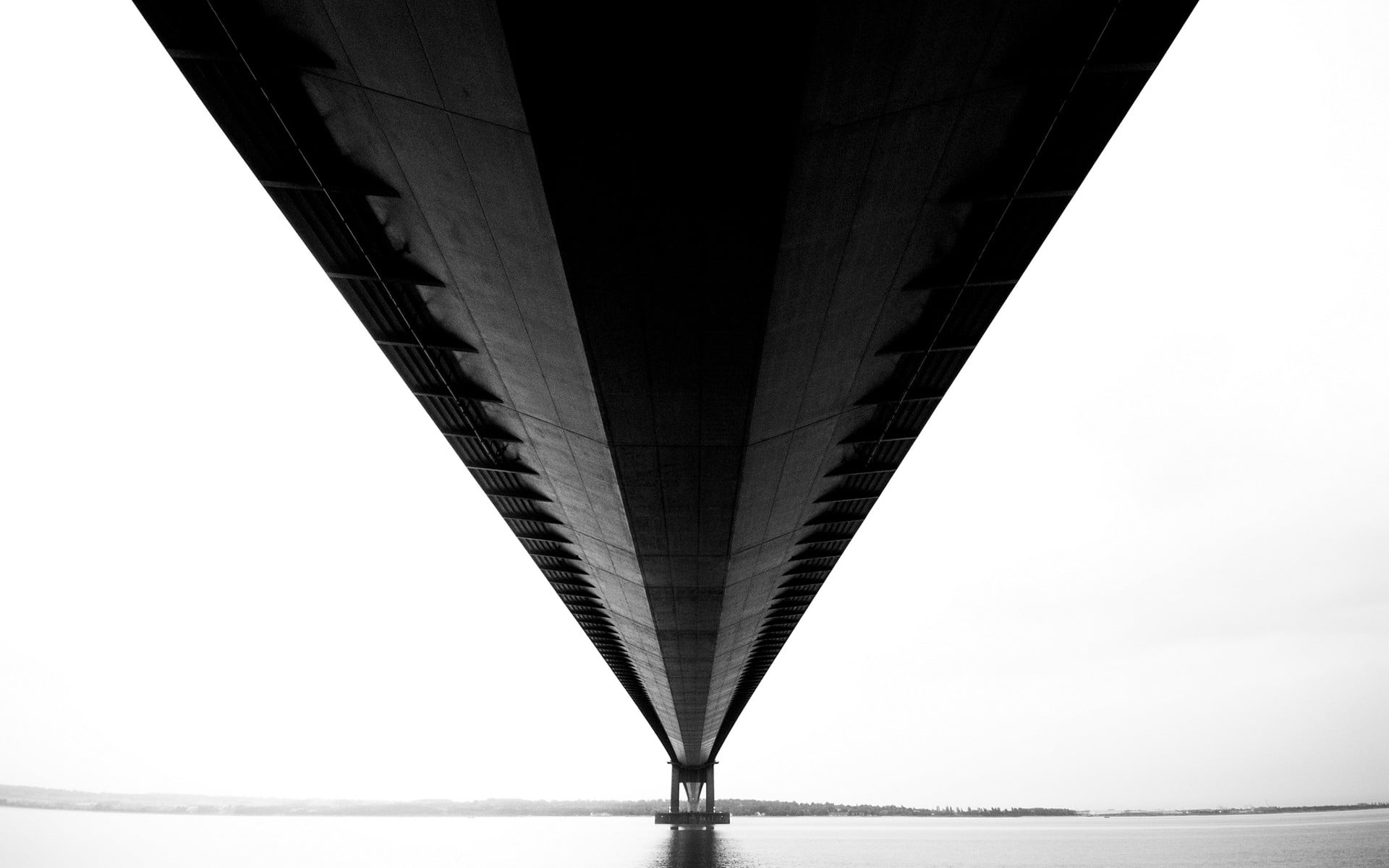 bridge - man made structure, water, body, underneath, gray, 1080P, day, clear sky, architecture, sky, bridge, nature, outdoors, city, concrete, architectural column, HD Wallpaper