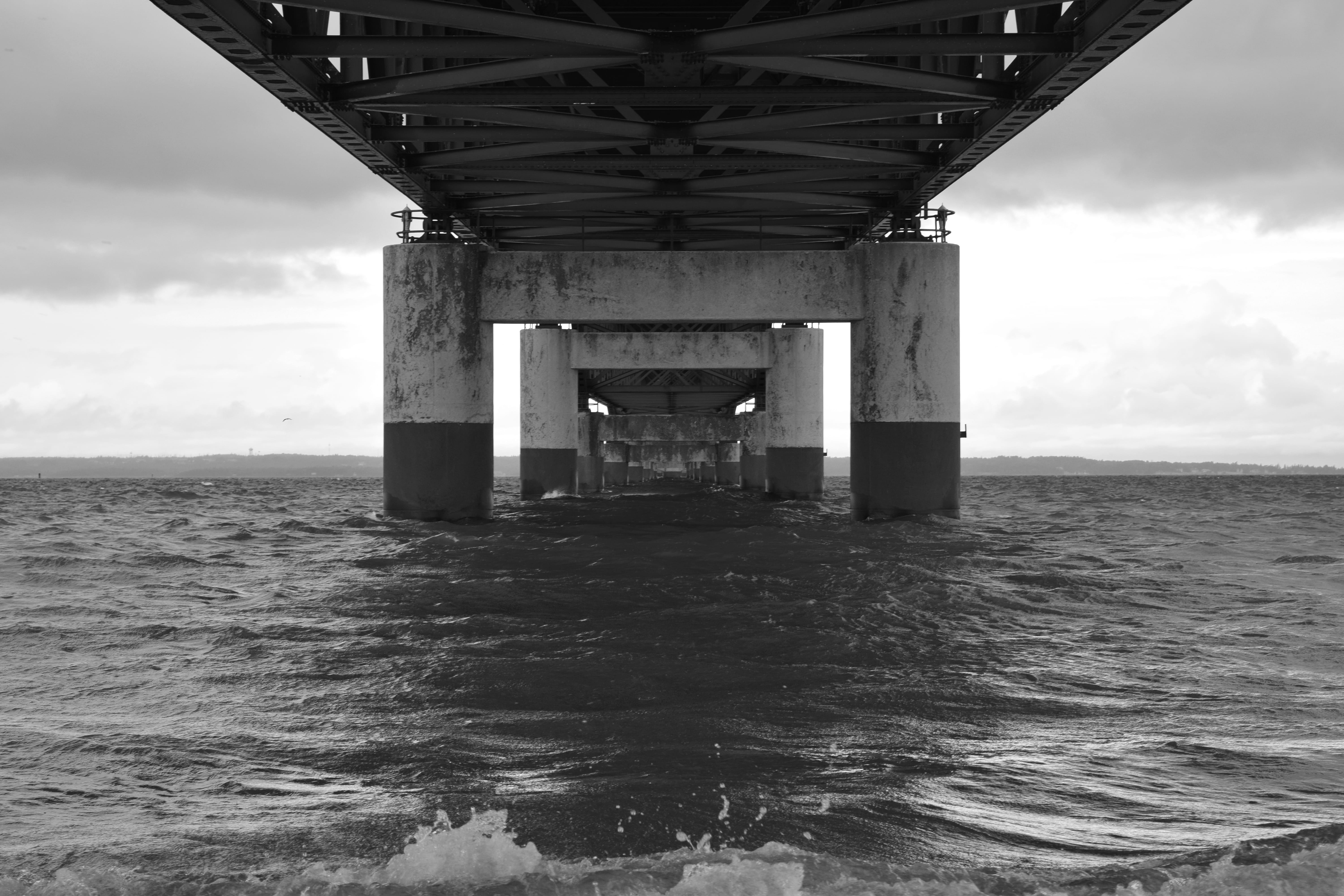 cloud - sky, bridges, united states, mackinaw city, sky, transportation, mackinac, built structure, underneath, nature, architecture, colonial michilimackinac park, HD Wallpaper